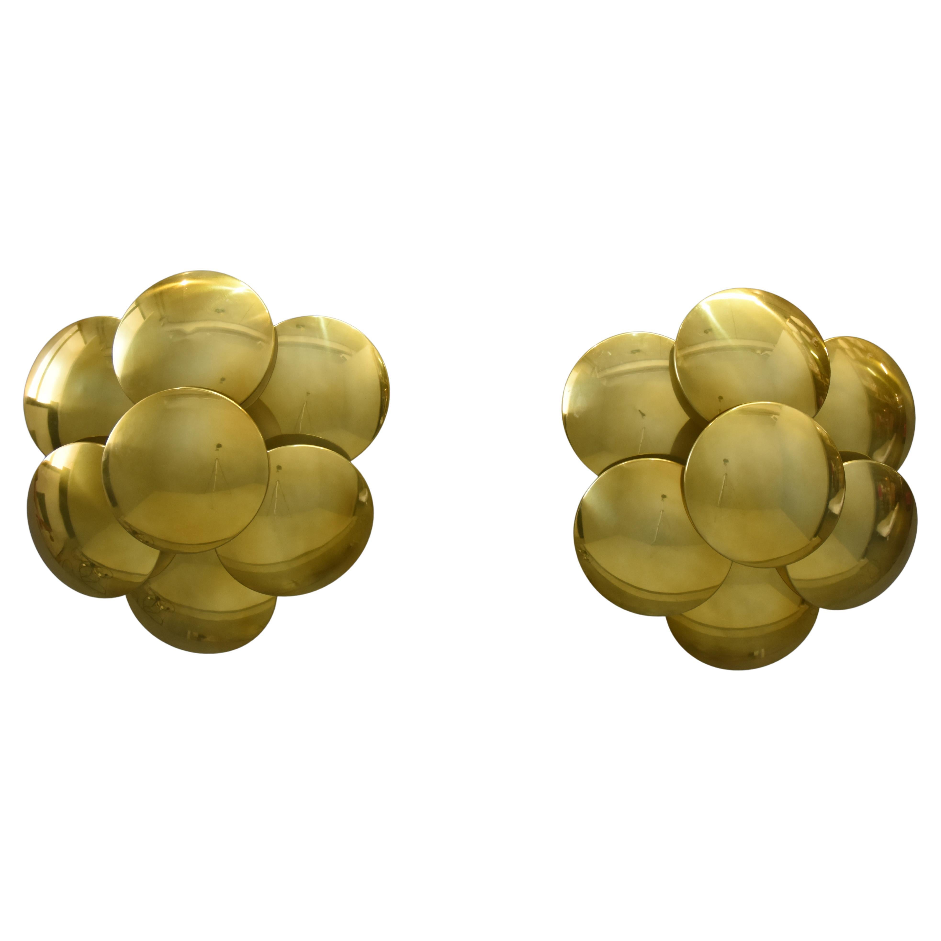 Seltenes Paar goldene Metallwandleuchten Design Goffredo Reggiani 