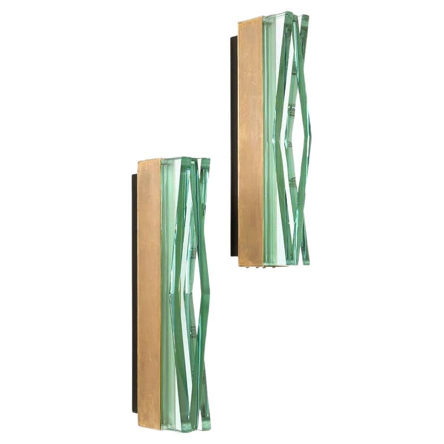 Rare pair of Italian wall sconces by Max Ingrand for Fontana Arte model 1829.