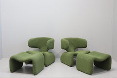 Rare Pair of Djinn Armchairs and Footstools by Olivier Mourgue for Airborne