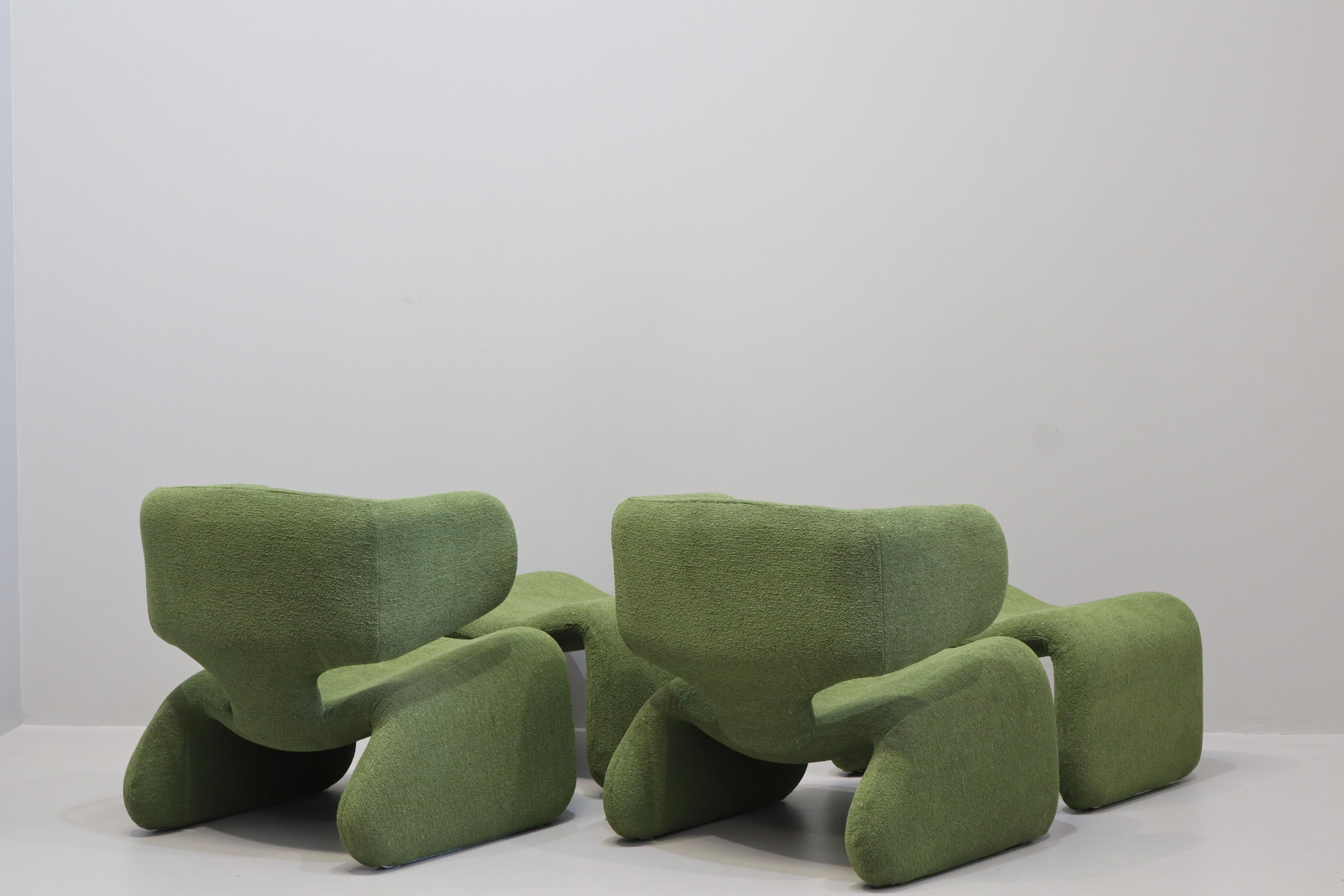 Raro par de sillones y reposapiés Djinn de Olivier Mourgue para Airborne Moderno de mediados de siglo en venta