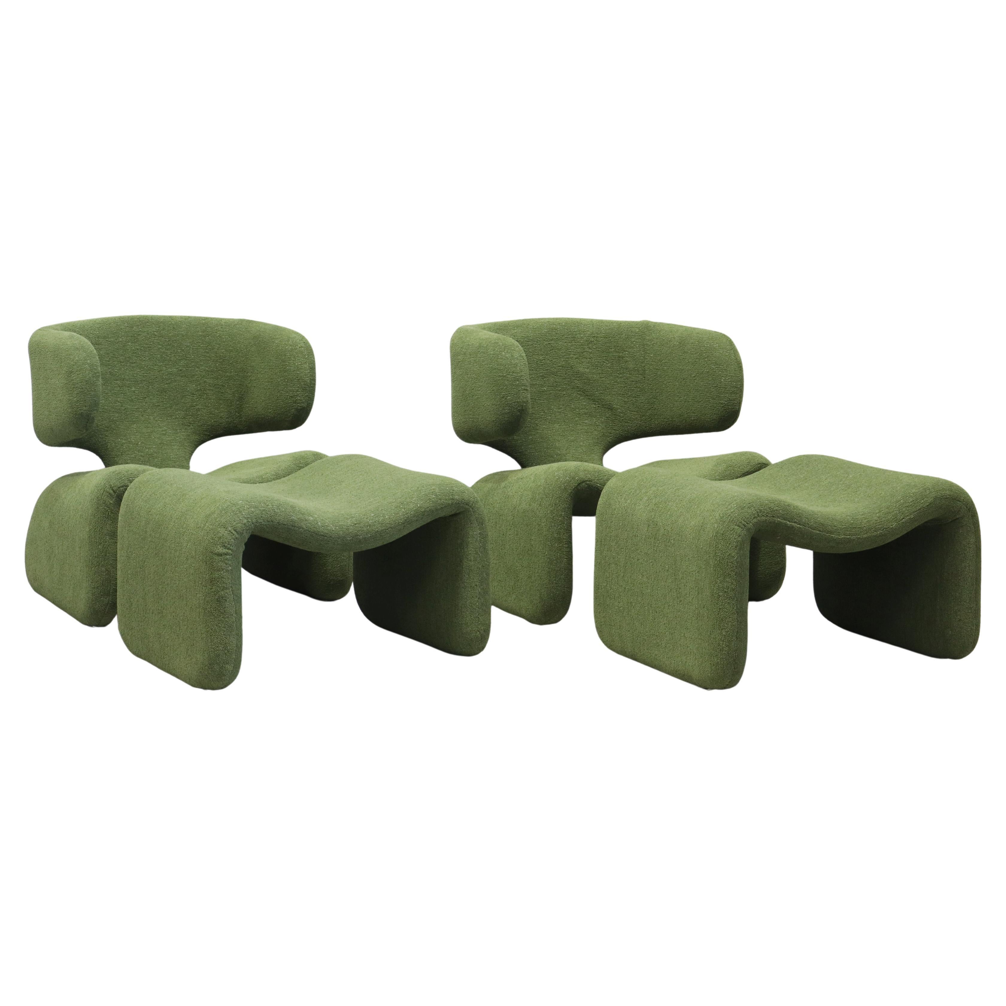 Raro par de sillones y reposapiés Djinn de Olivier Mourgue para Airborne en venta