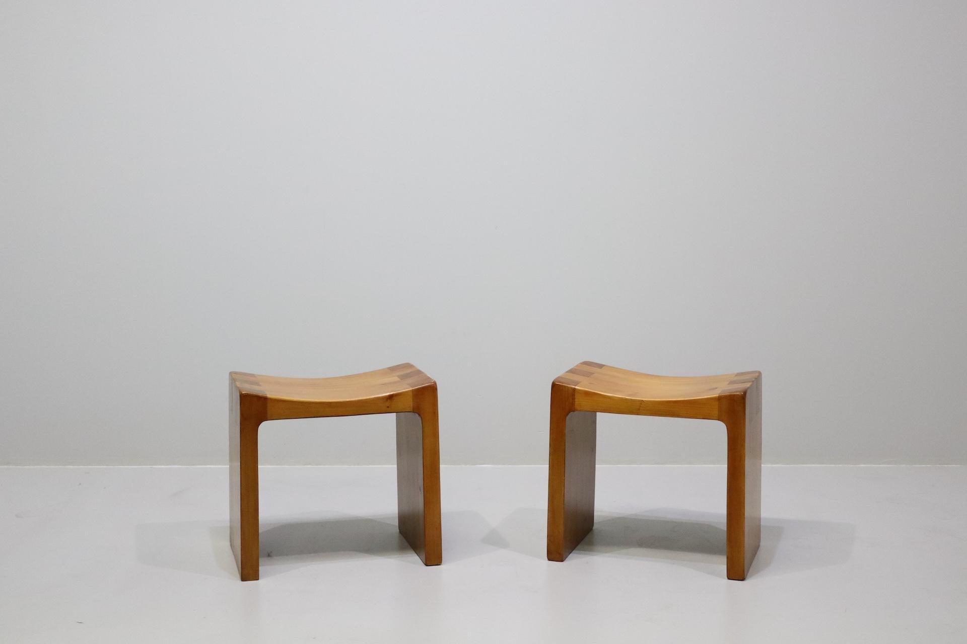 Wood Rare pair of stools  italian Designer Giuseppe Rivadossi For Sale