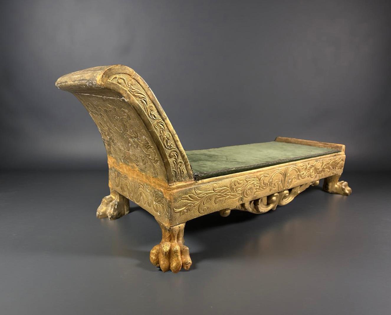 Rara Dormeuse o Méridienne en madera dorada de la tienda de maquetas del periodo Imperio Dorado en venta