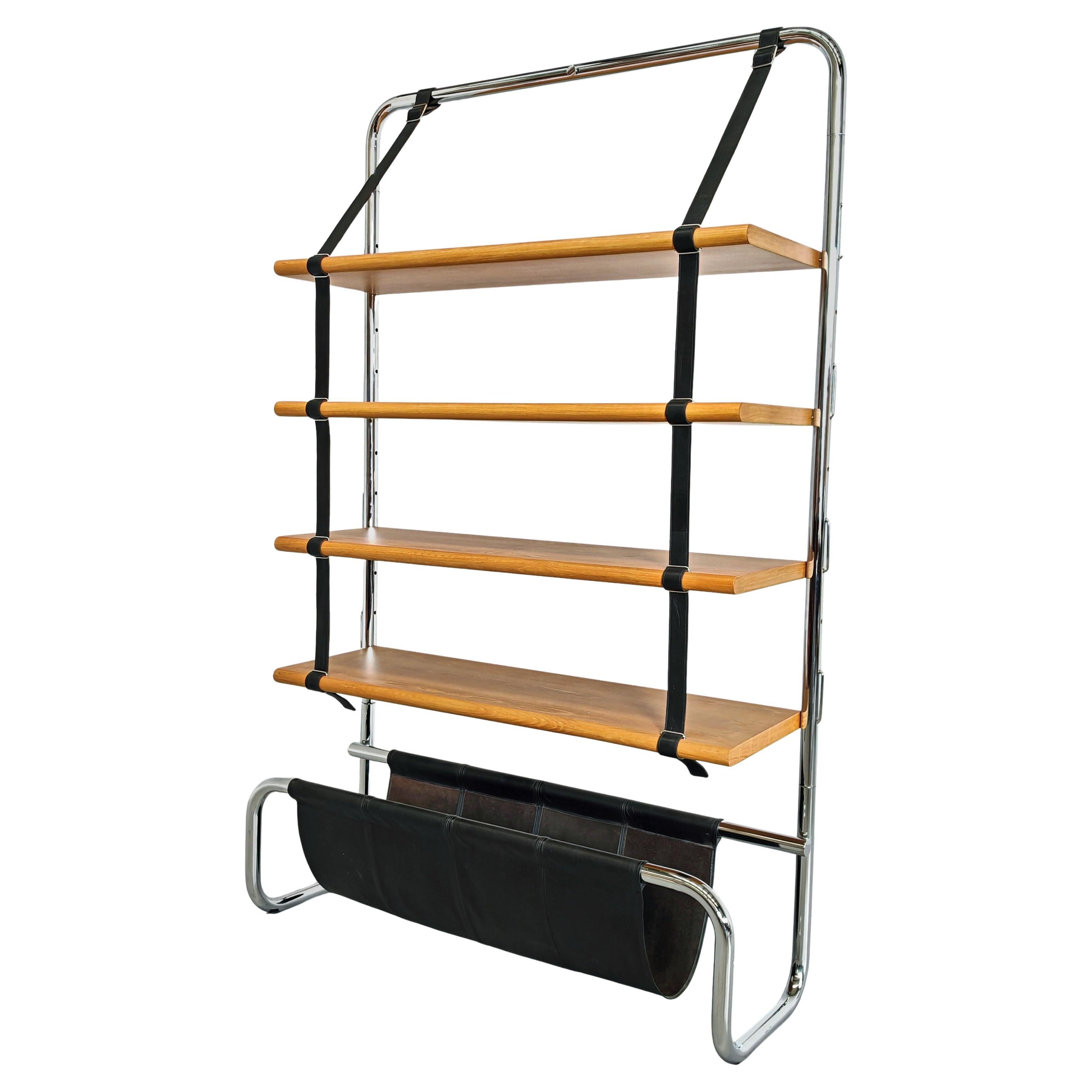 Rara libreria di design italiano legno e pelle Jumbo Line L. Massoni - Frau 70s
