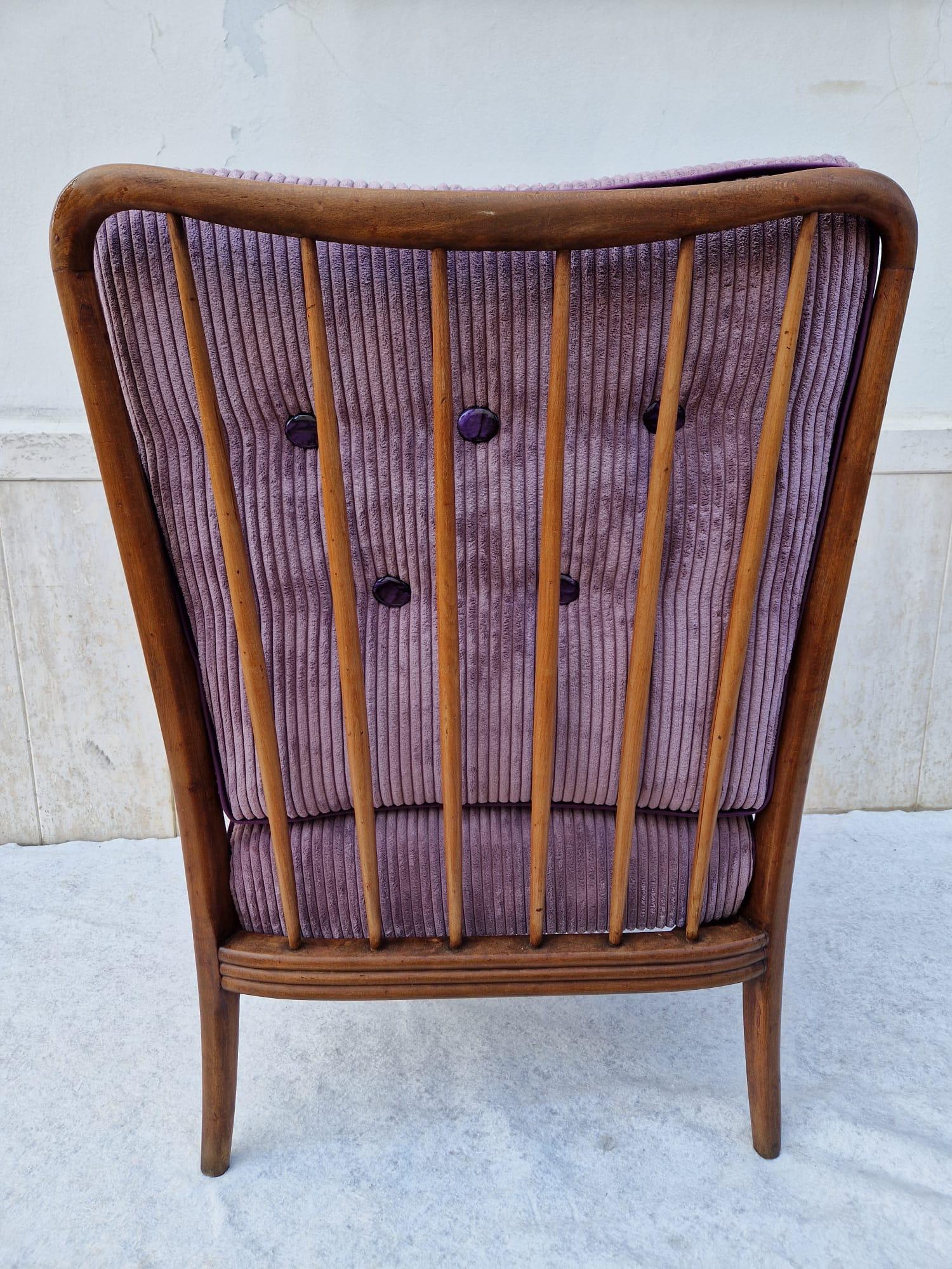 Mid-Century Modern Rare lilac-colored velvet armchair for size by Paolo Buffa, 1950s  For Sale