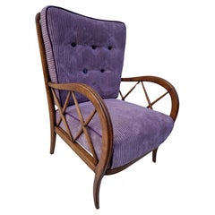Rare fauteuil de dimension en velours lilas de Paolo Buffa, années 1950 