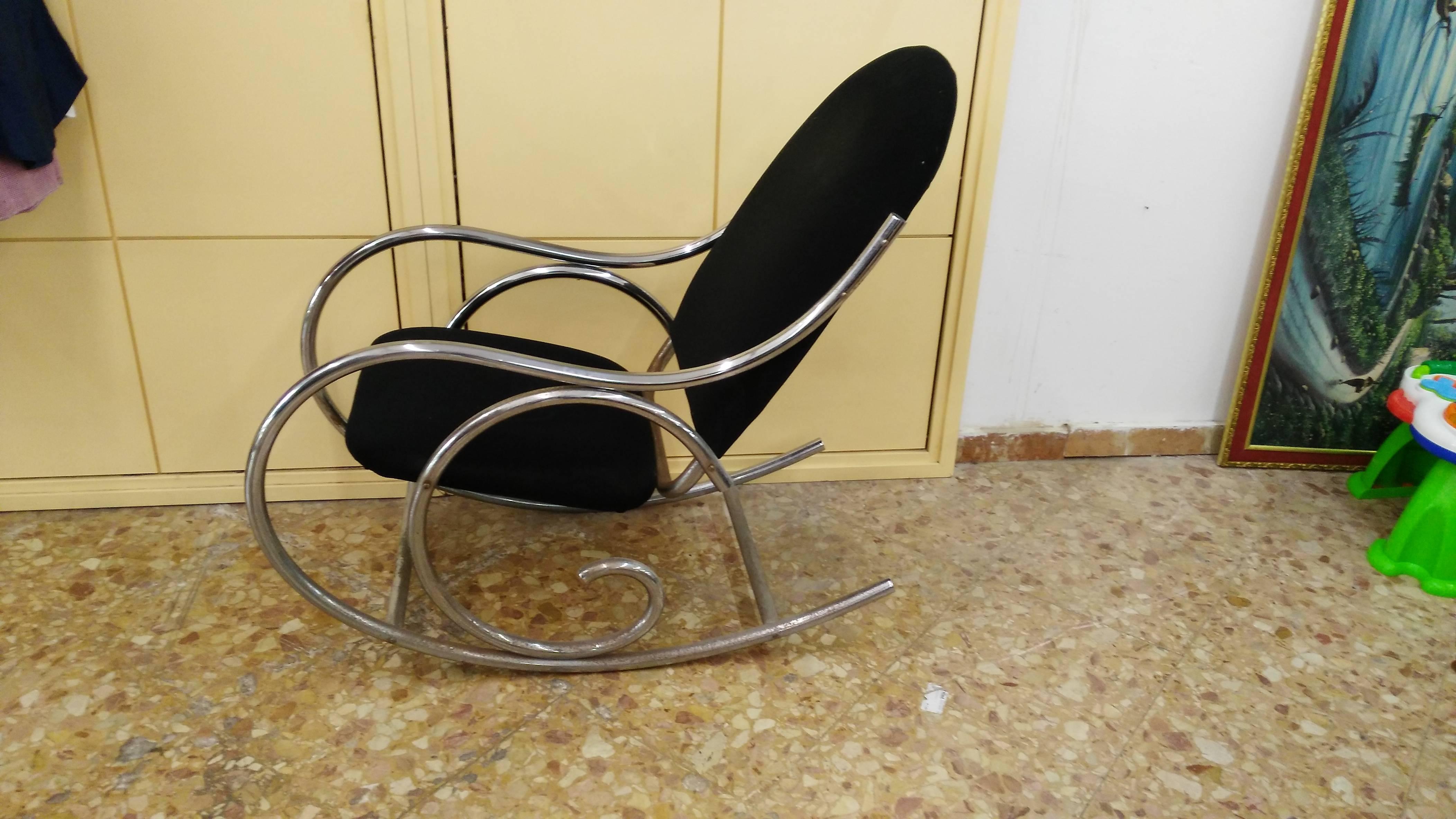 Rara Rocking Chair Armchair Steel Fabric 1970s Vintage Modernariato 2