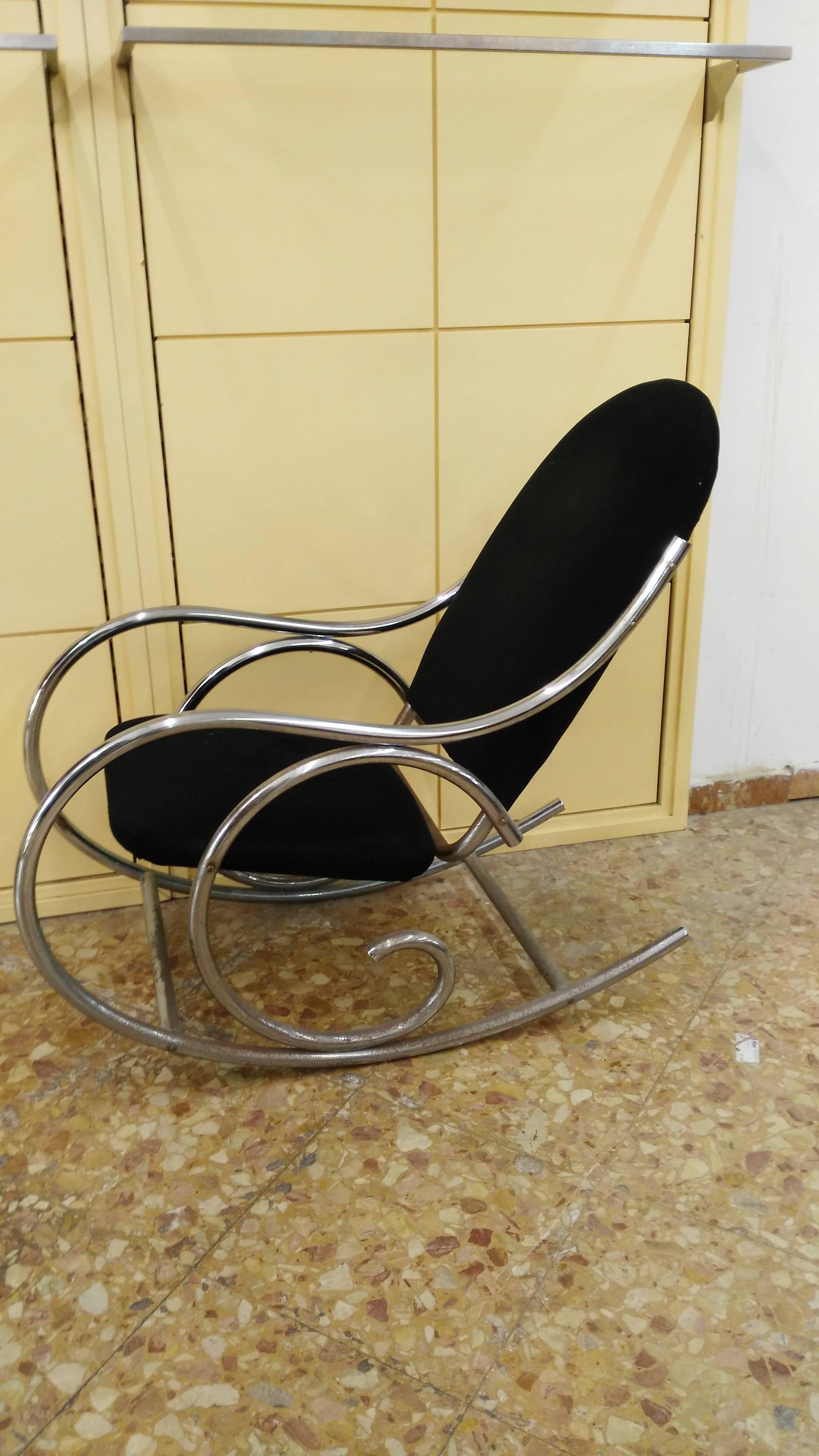 Galvanized Rara Rocking Chair Armchair Steel Fabric 1970s Vintage Modernariato