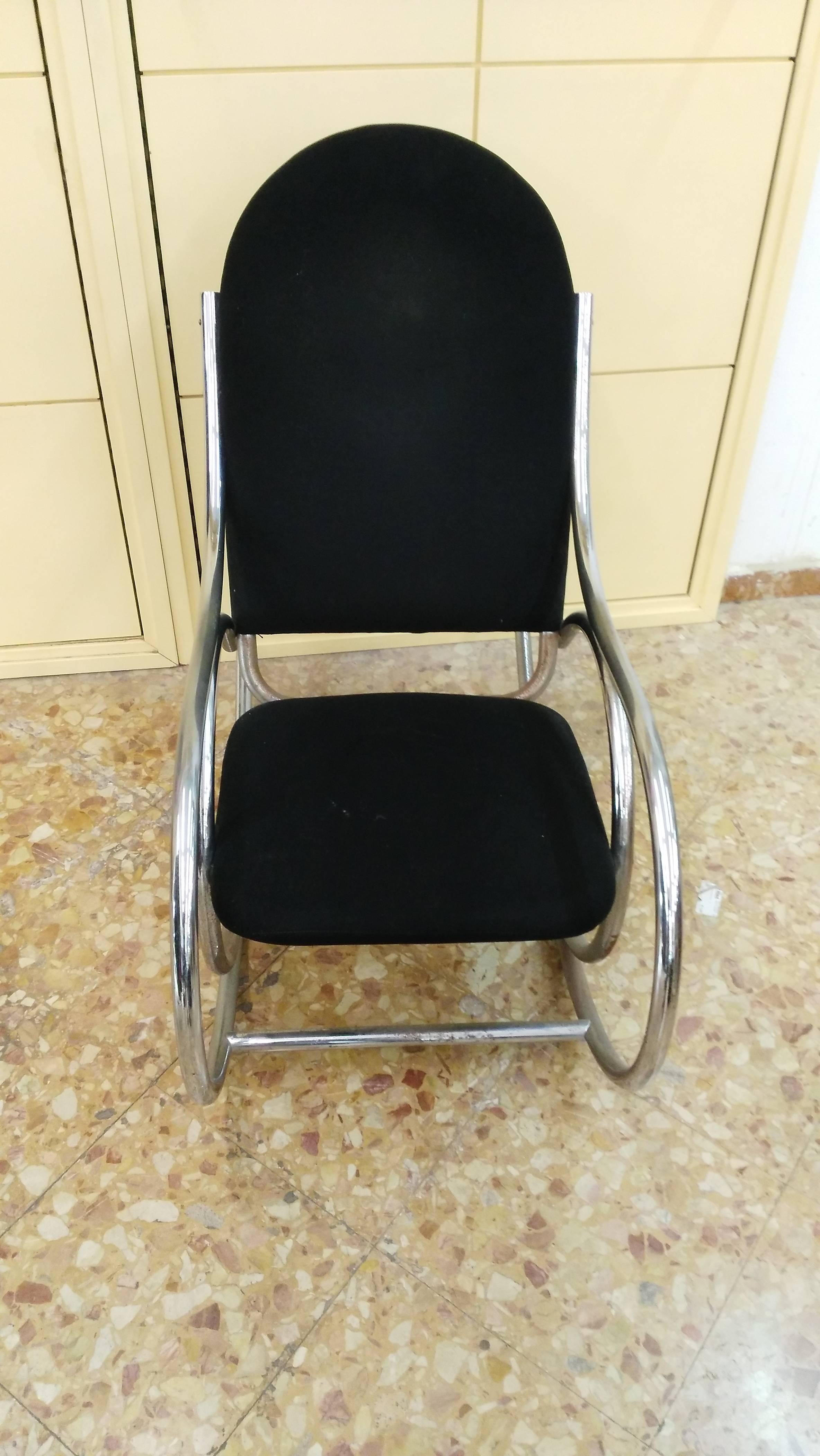 Rara Rocking Chair Armchair Steel Fabric 1970s Vintage Modernariato In Good Condition In Palermo, Italia