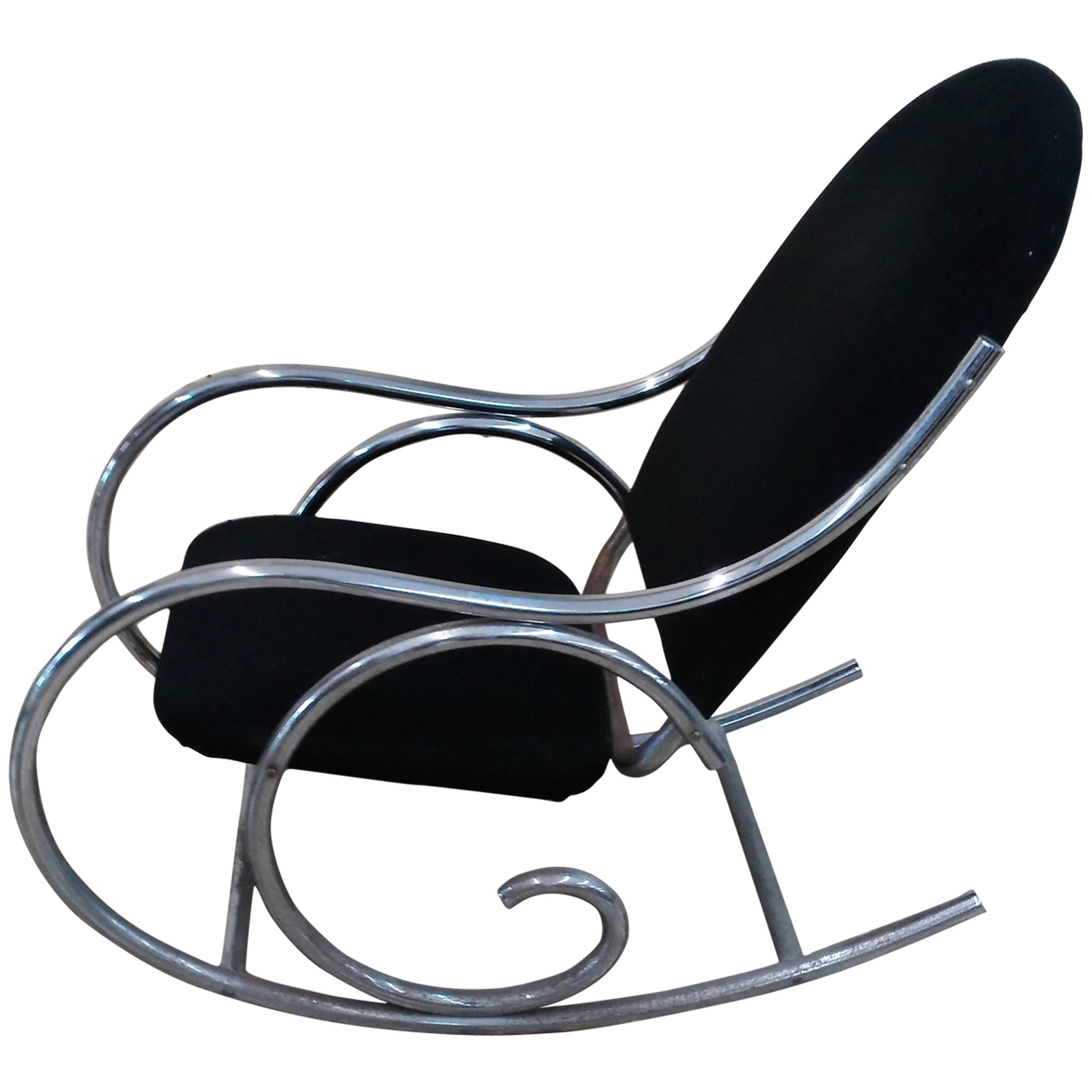 Rara Rocking Chair Armchair Steel Fabric 1970s Vintage Modernariato