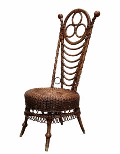 Rara Sedia da Salottino in Rattan e Vimini, Italia 1900s