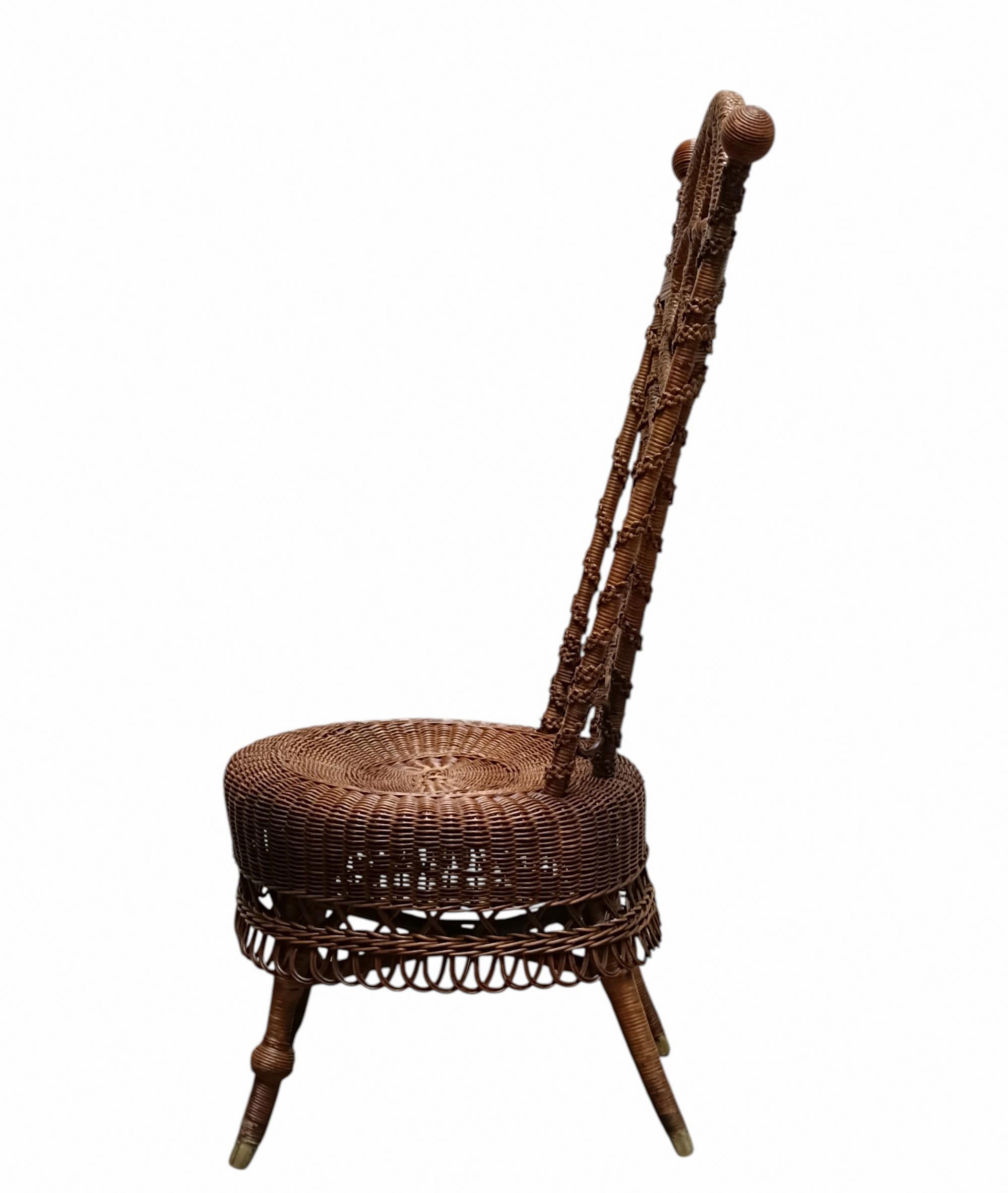 Seltener Sessel aus Rattan und Korbgeflecht, Italien um 1900 (Moderne der Mitte des Jahrhunderts) im Angebot