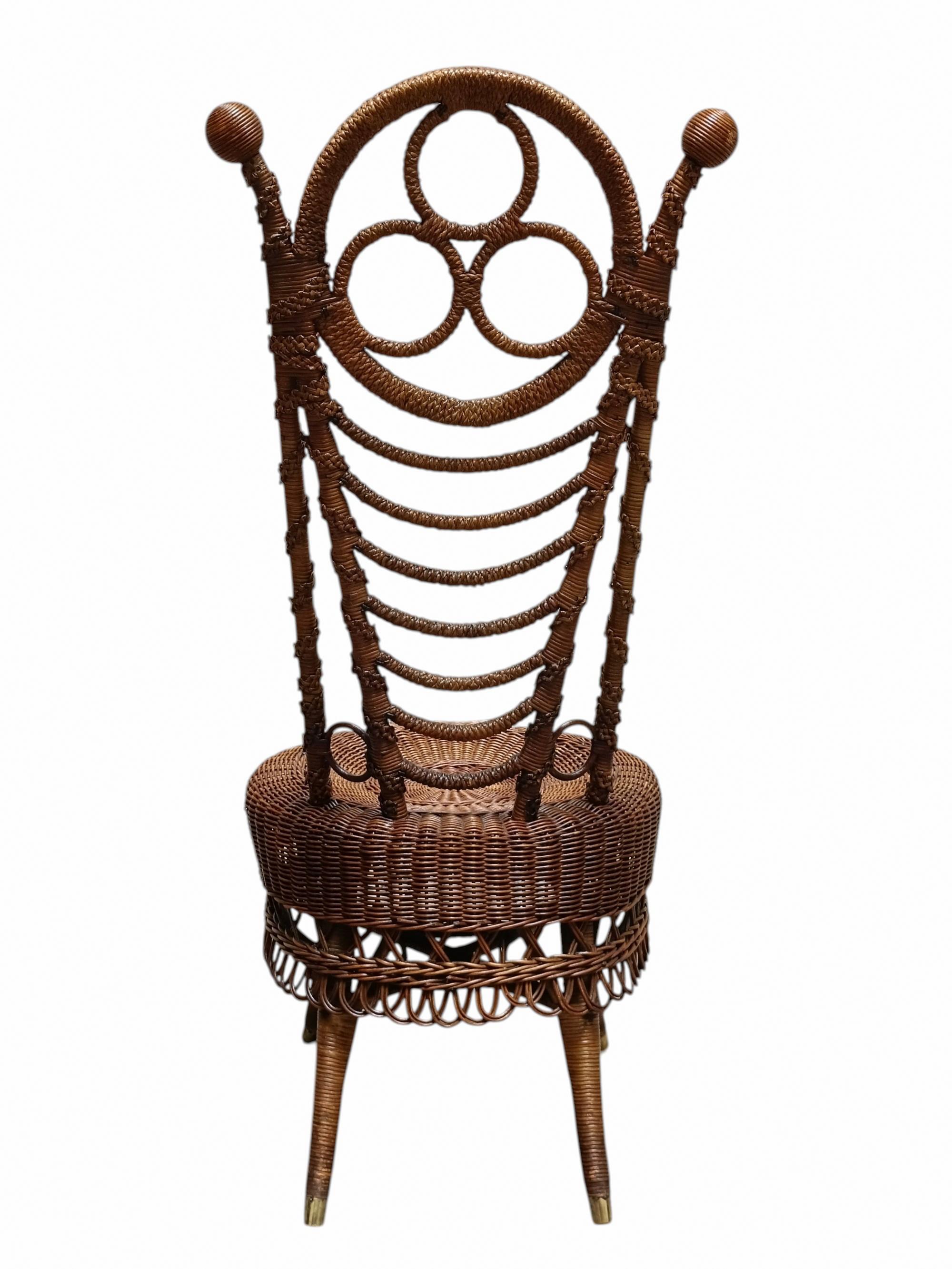 Seltener Sessel aus Rattan und Korbgeflecht, Italien um 1900 (Italian) im Angebot