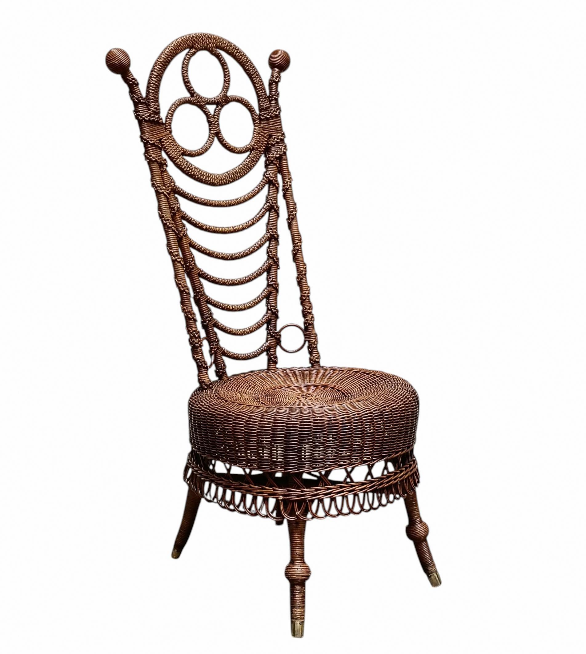 Seltener Sessel aus Rattan und Korbgeflecht, Italien um 1900 im Zustand „Gut“ im Angebot in Naples, IT