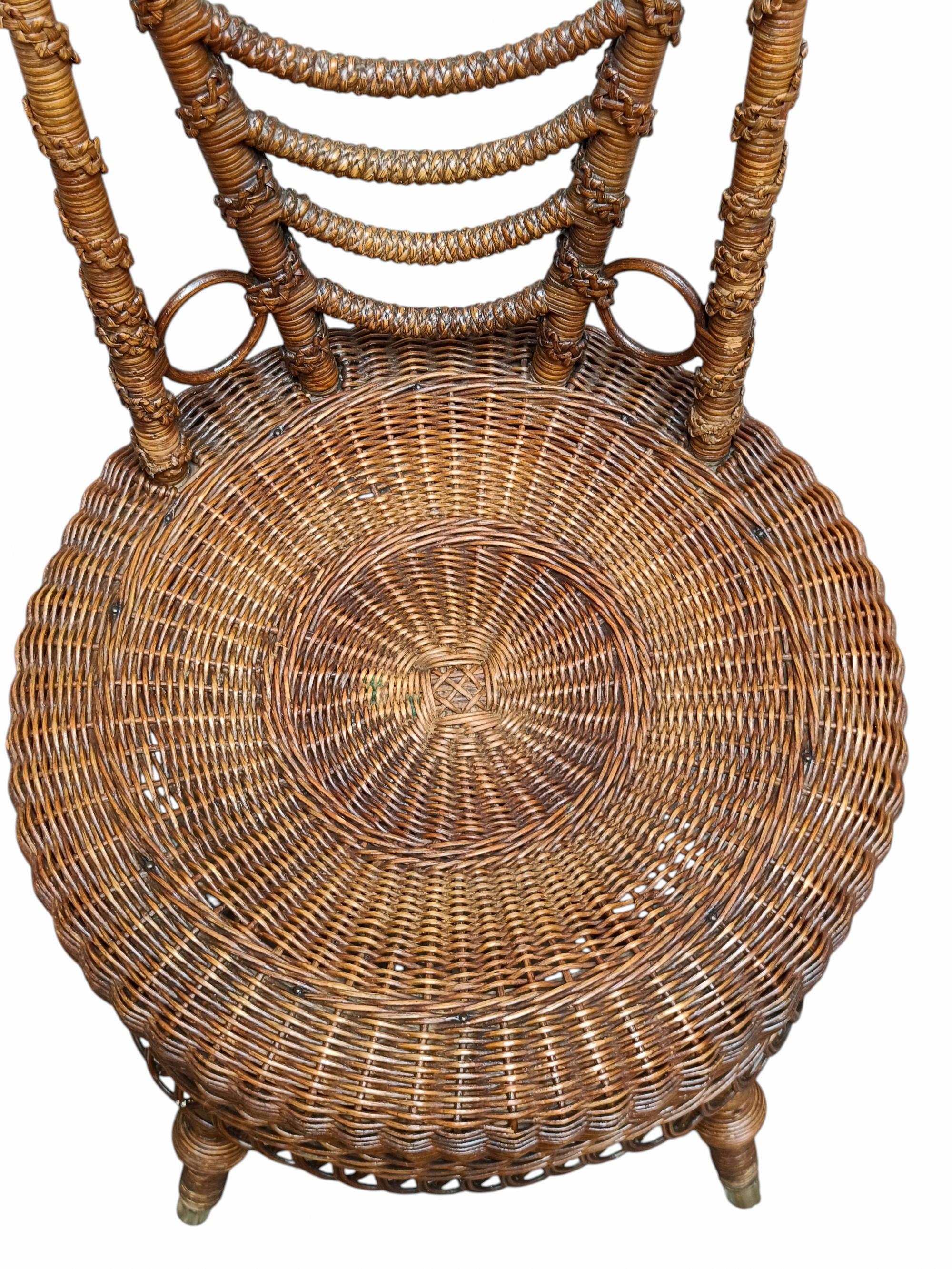 Seltener Sessel aus Rattan und Korbgeflecht, Italien um 1900 im Angebot 2