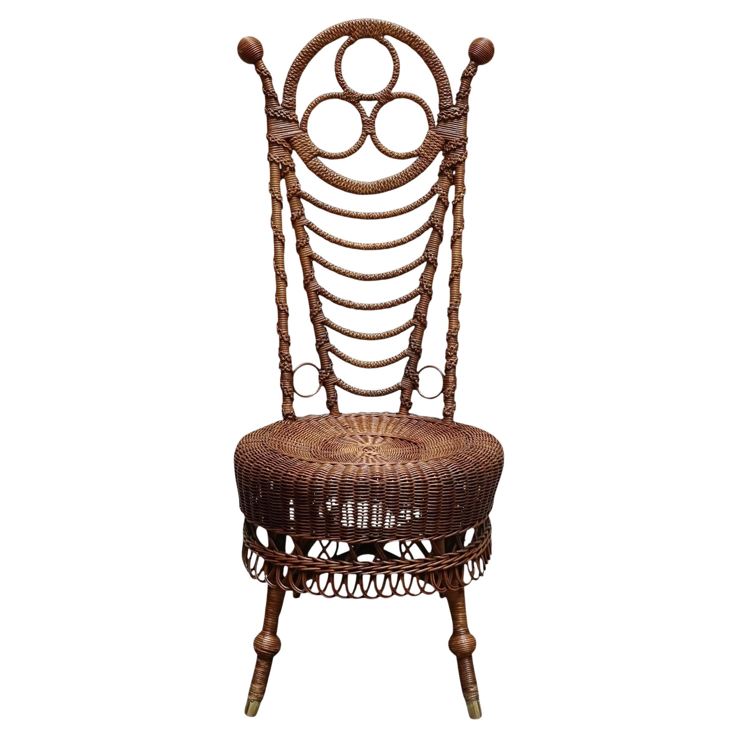 Seltener Sessel aus Rattan und Korbgeflecht, Italien um 1900 im Angebot