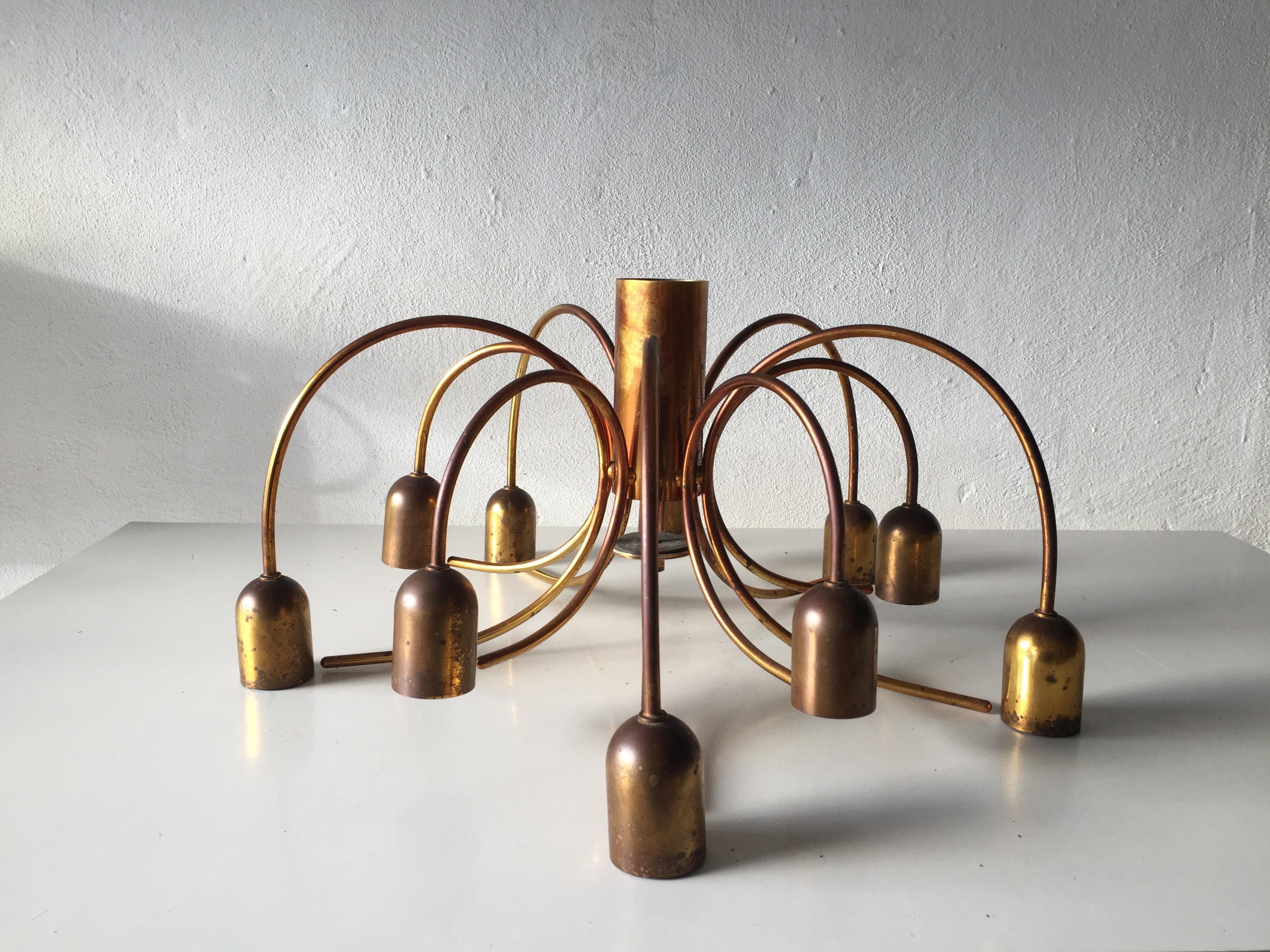 Rare 10 Arc Shaped Arms Full Brass Chandelier by Cosack Leuchten, 1970s Germany For Sale 5