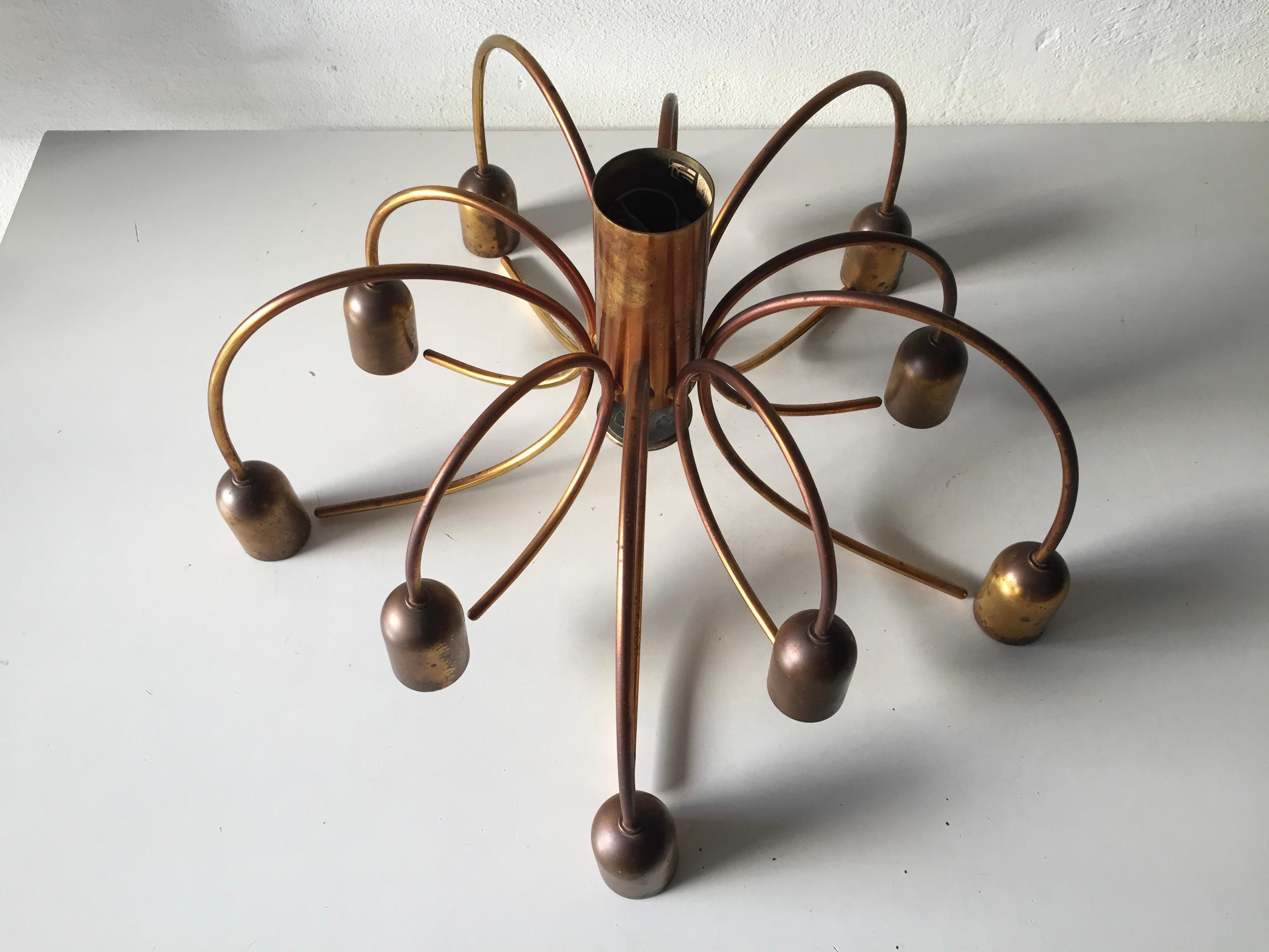 Rare 10 Arc Shaped Arms Full Brass Chandelier by Cosack Leuchten, 1970s Germany For Sale 6