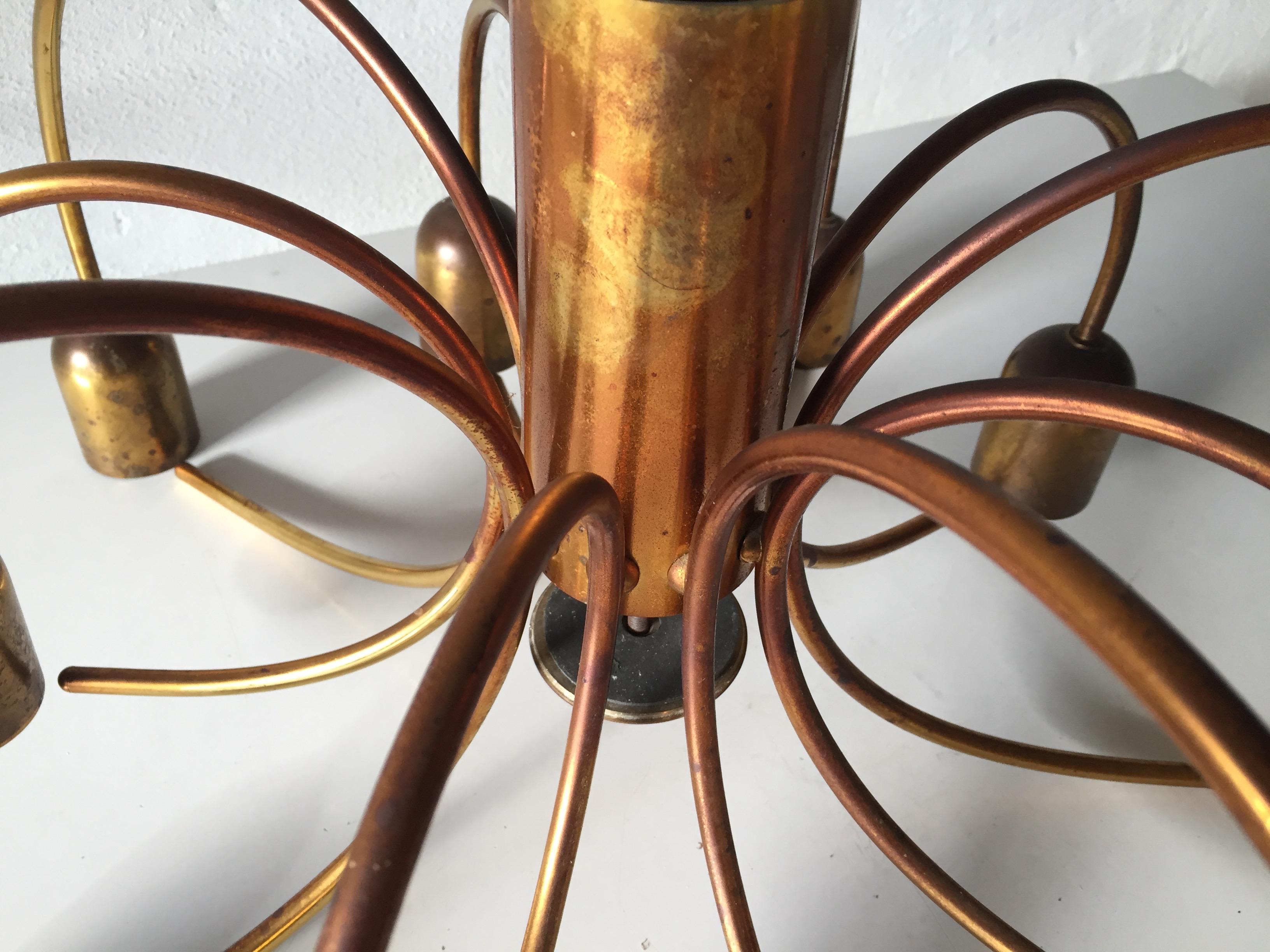 Rare 10 Arc Shaped Arms Full Brass Chandelier by Cosack Leuchten, 1970s Germany For Sale 7