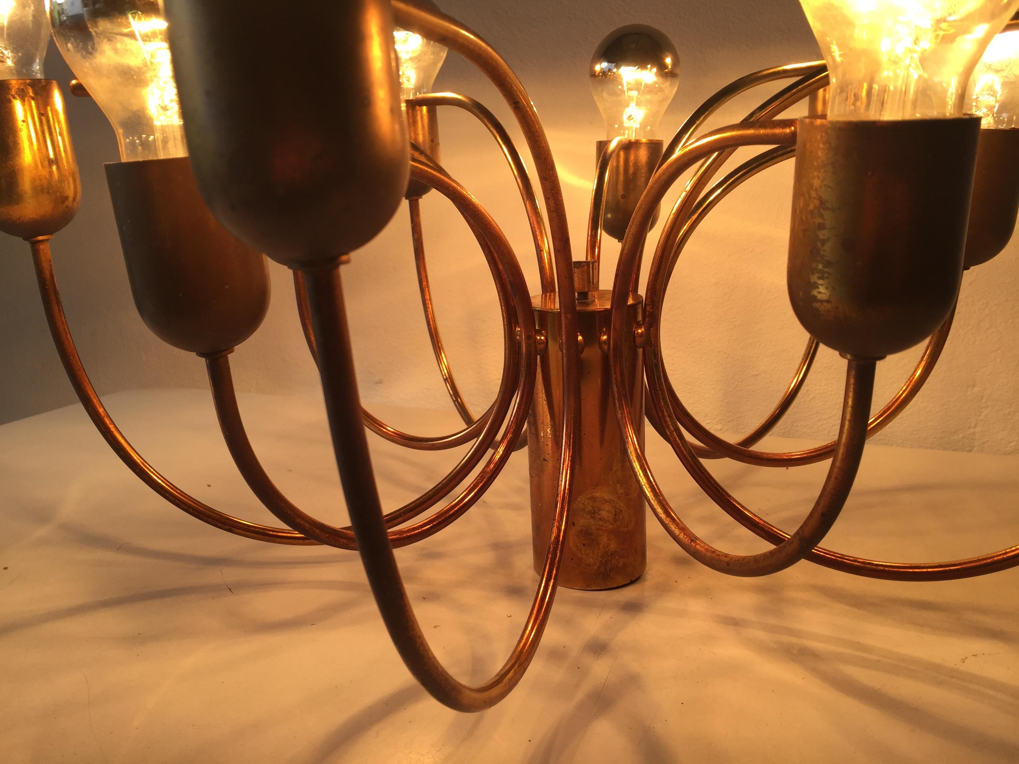Rare 10 Arc Shaped Arms Full Brass Chandelier by Cosack Leuchten, 1970s Germany For Sale 13