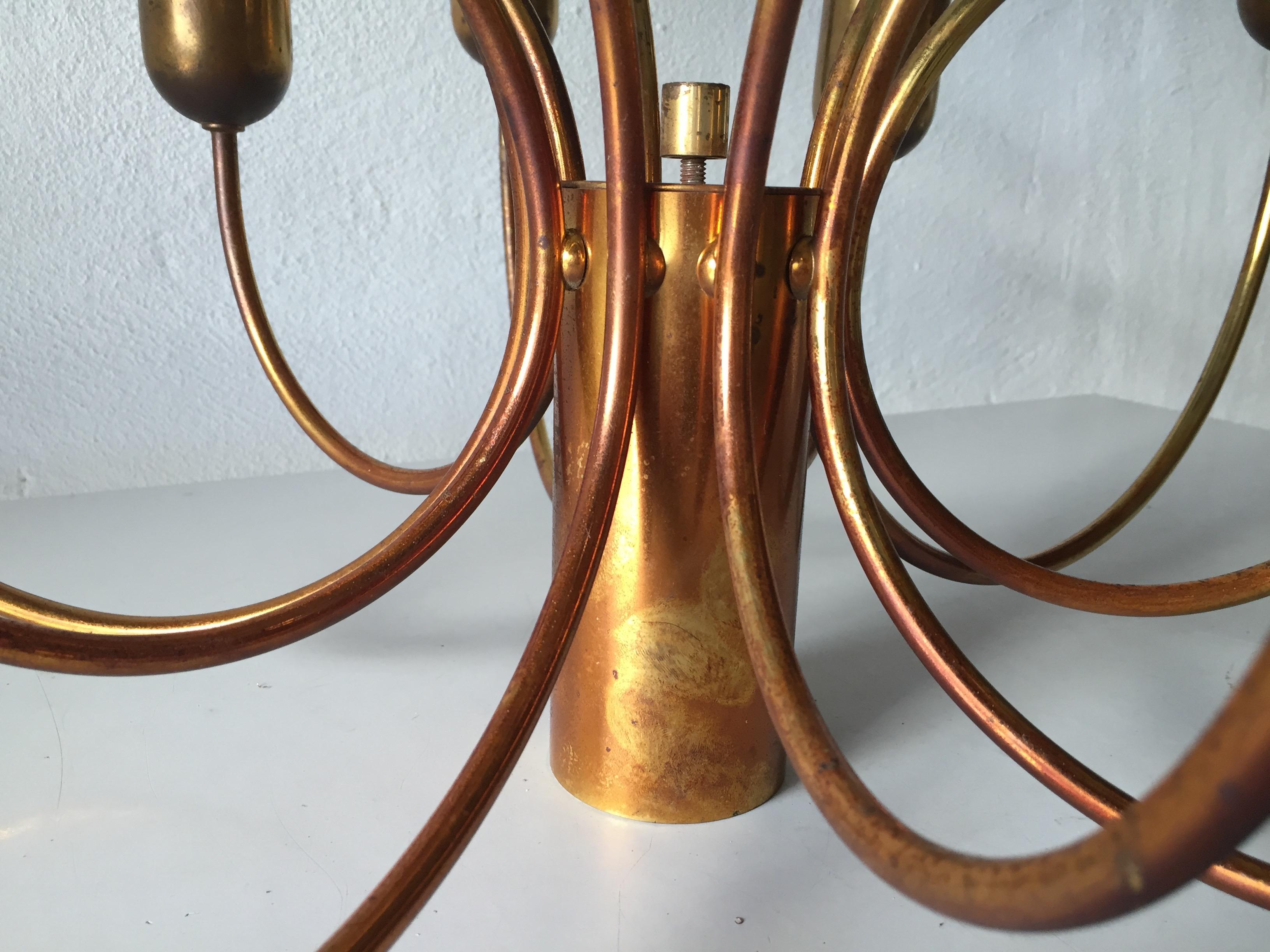 Rare 10 Arc Shaped Arms Full Brass Chandelier by Cosack Leuchten, 1970s Germany For Sale 15