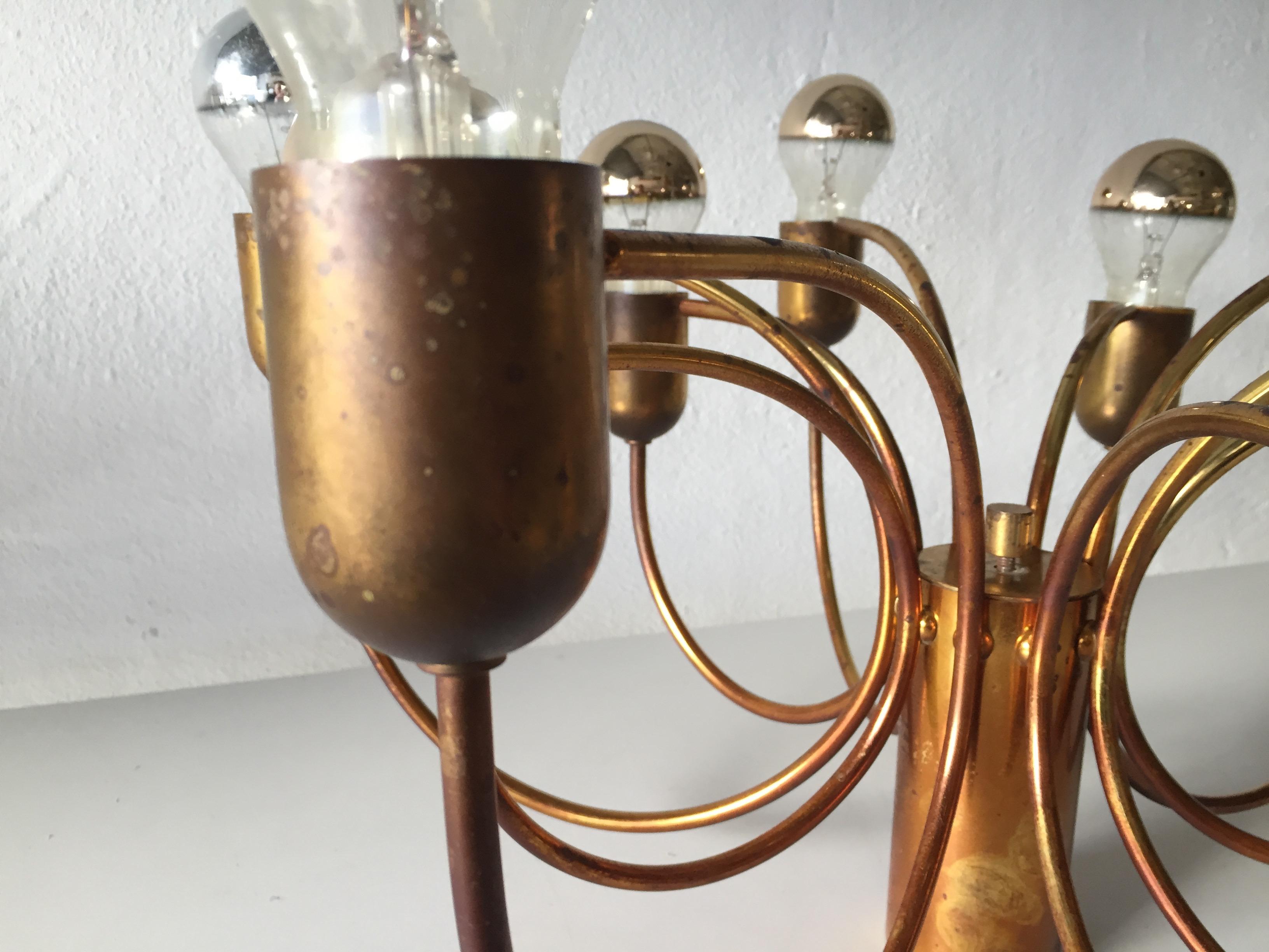 Rare 10 Arc Shaped Arms Full Brass Chandelier by Cosack Leuchten, 1970s Germany For Sale 1