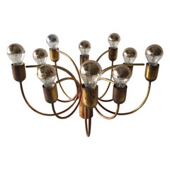 Rare 10 Arc Shaped Arms Full Brass Chandelier by Cosack Leuchten, 1970s Germany