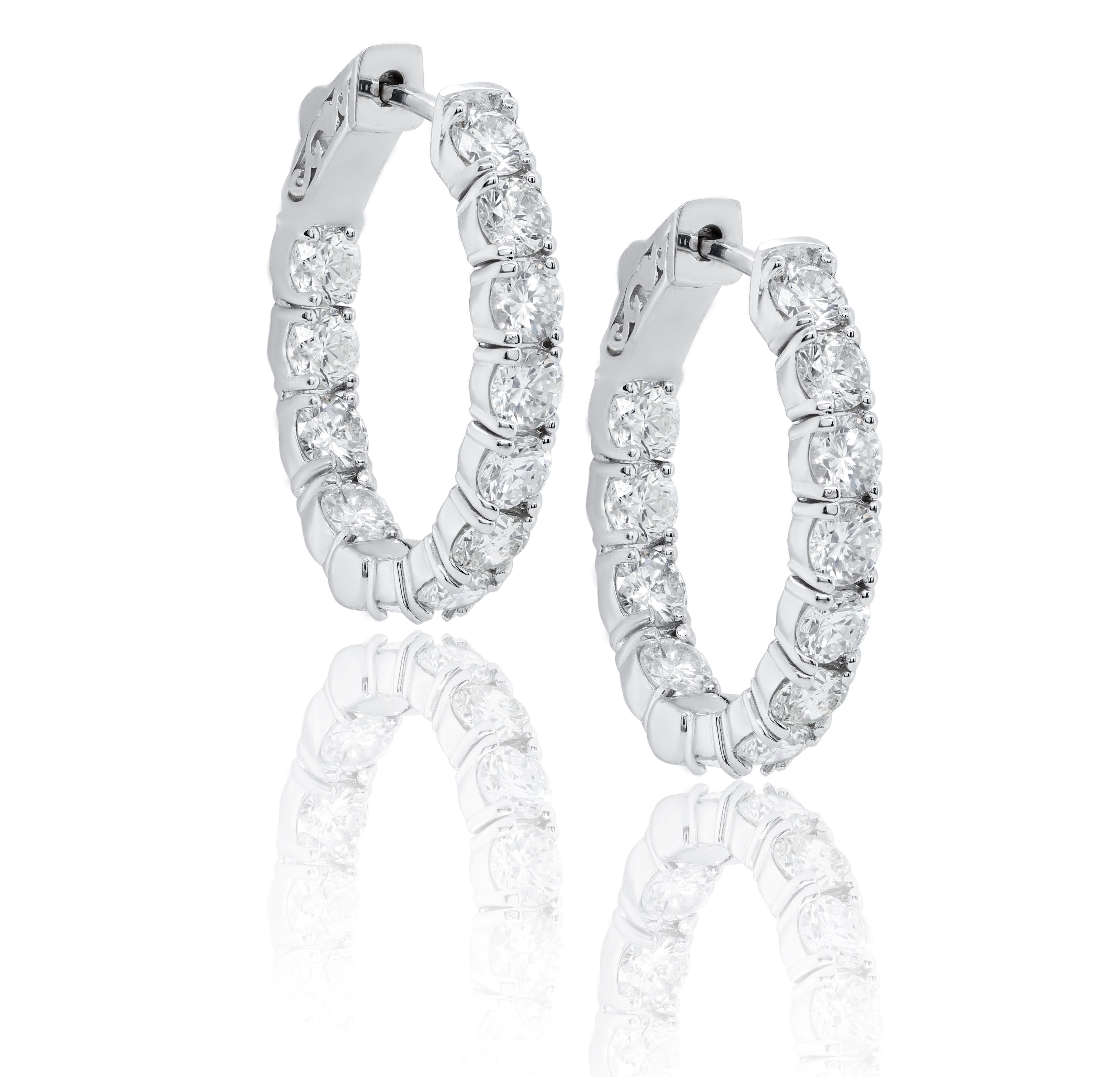 Women's or Men's Rare 10.00 Carat Diamond Hoop Earrings, Each Diamond 0.31 Carat For Sale