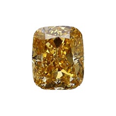Rare 1.01 Carat Fancy Vivid Orangy Yellow Diamond Cushion Modified Brilliant GIA
