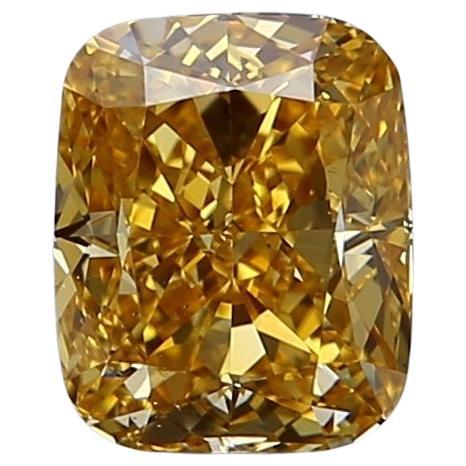 Rare 1.01 Carat Fancy Vivid Orangy Yellow Diamond Cushion Modified Brilliant GIA en vente