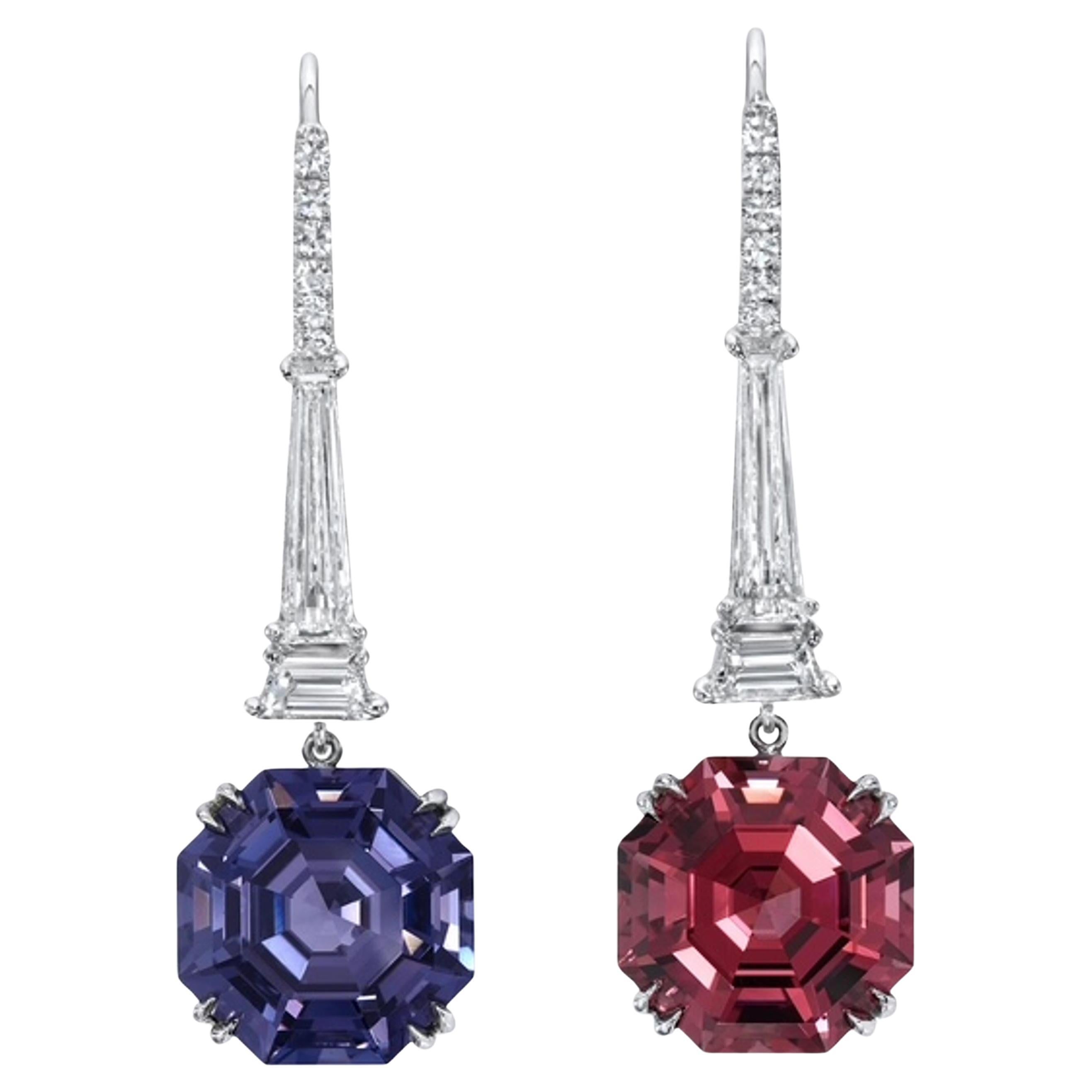 Seltene 10,24-karätige blau-graue und Himbeerfarbene Spinell-Ohrringe mit Diamanten - 1stdibs im Angebot