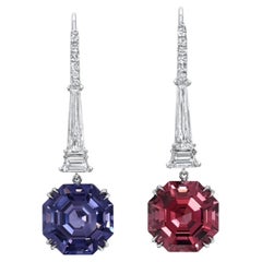 Rare 10.24-Carat Blue-Gray and Raspberry Spinel Earrings with Diamonds - 1stdibs