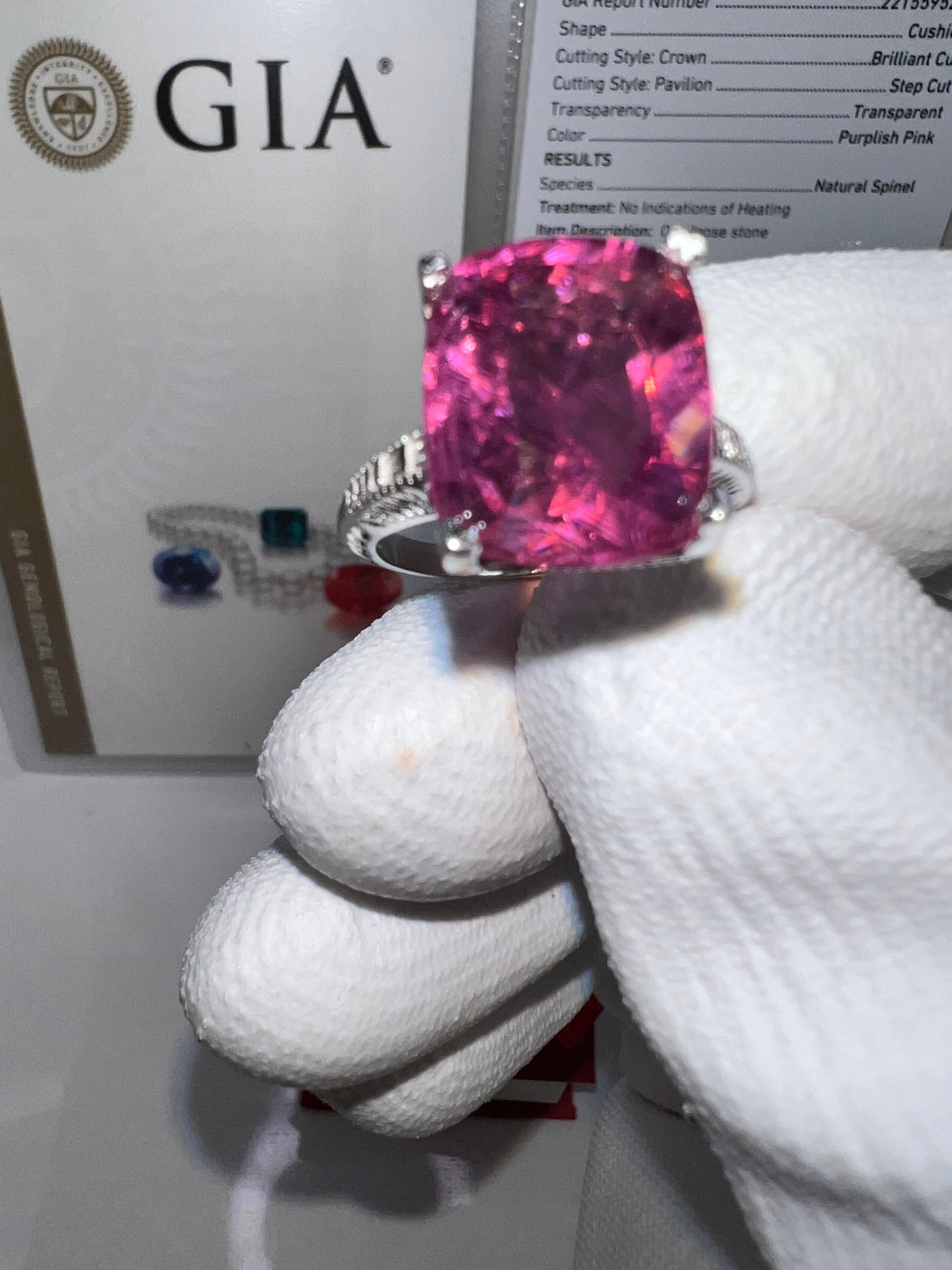 Rare 10.4 Carat Purplish Pink Spinel Solitaire Ring, GIA Certified 3