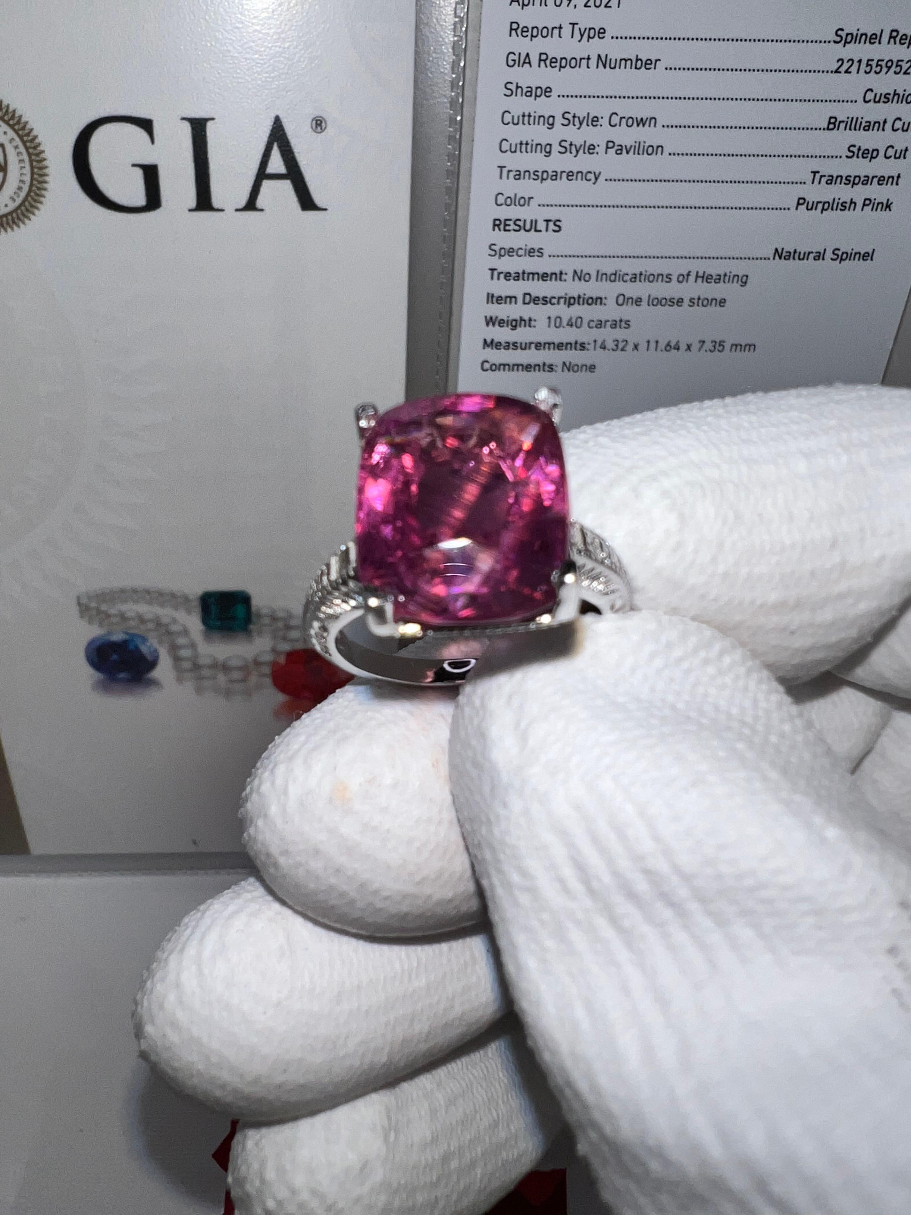 Rare 10.4 Carat Purplish Pink Spinel Solitaire Ring, GIA Certified 4