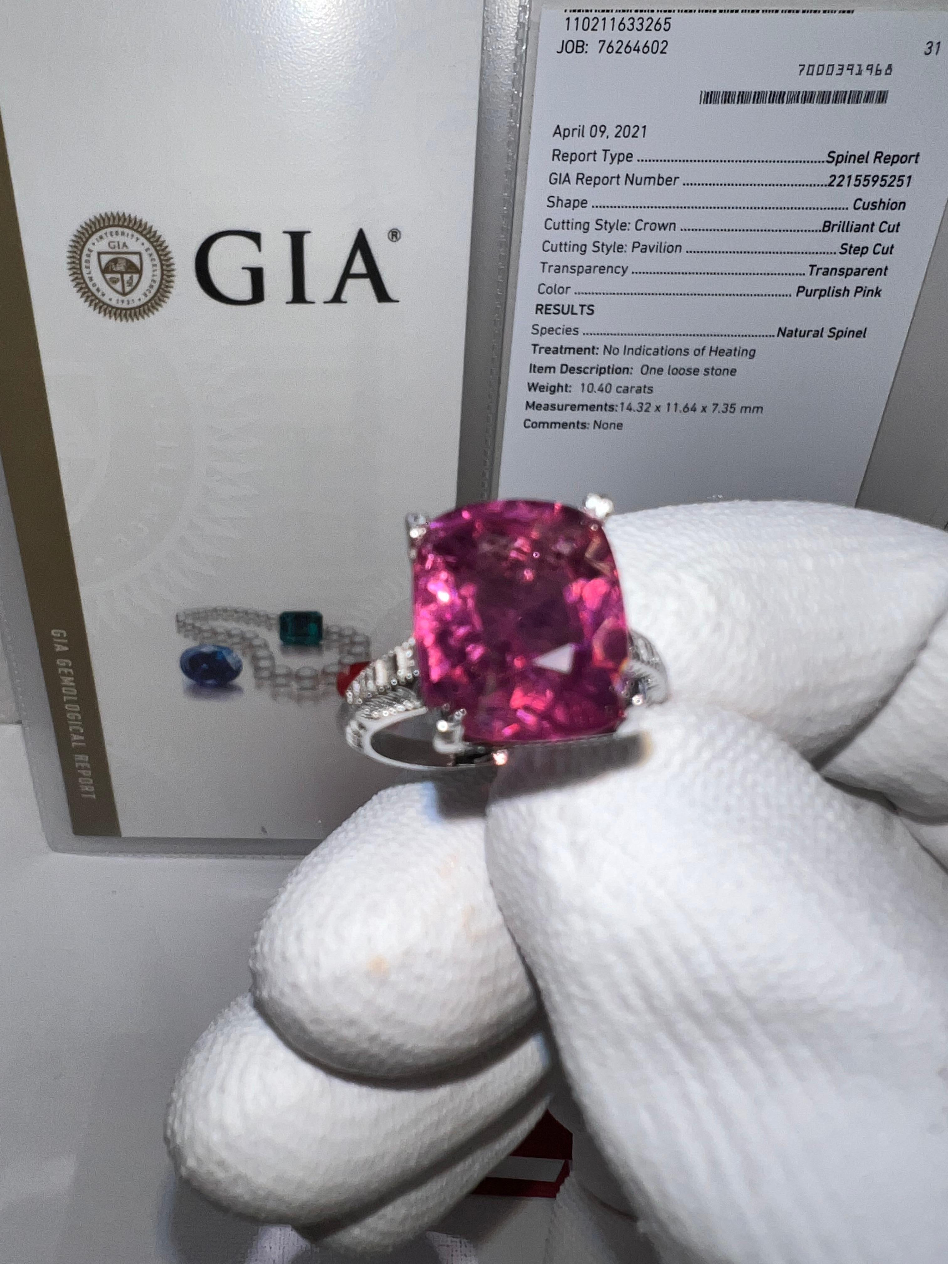 Rare 10.4 Carat Purplish Pink Spinel Solitaire Ring, GIA Certified 5