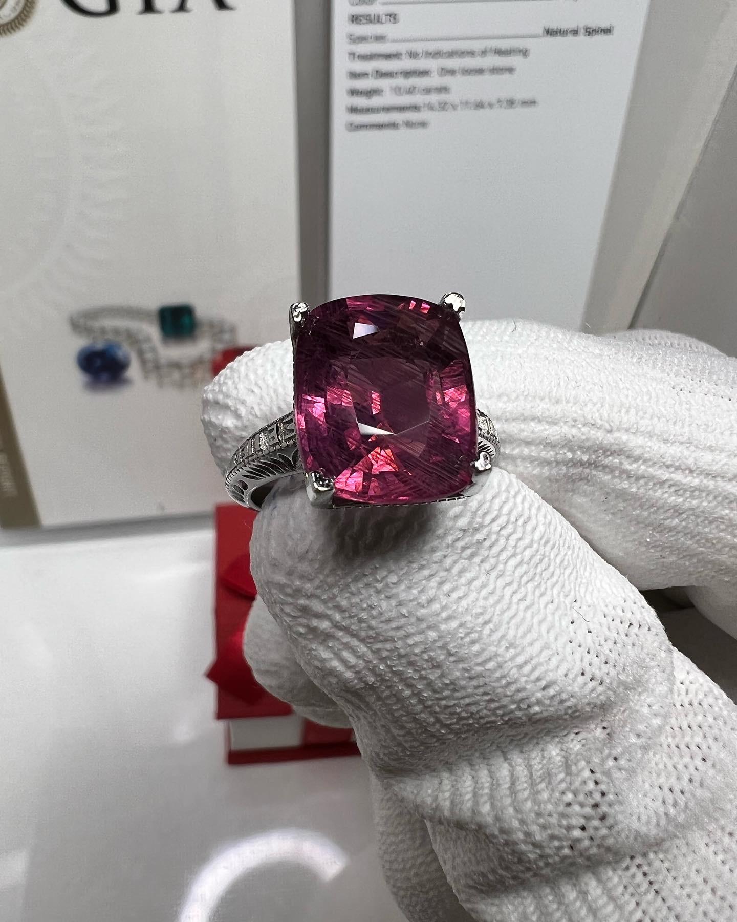Contemporary Rare 10.4 Carat Purplish Pink Spinel Solitaire Ring, GIA Certified