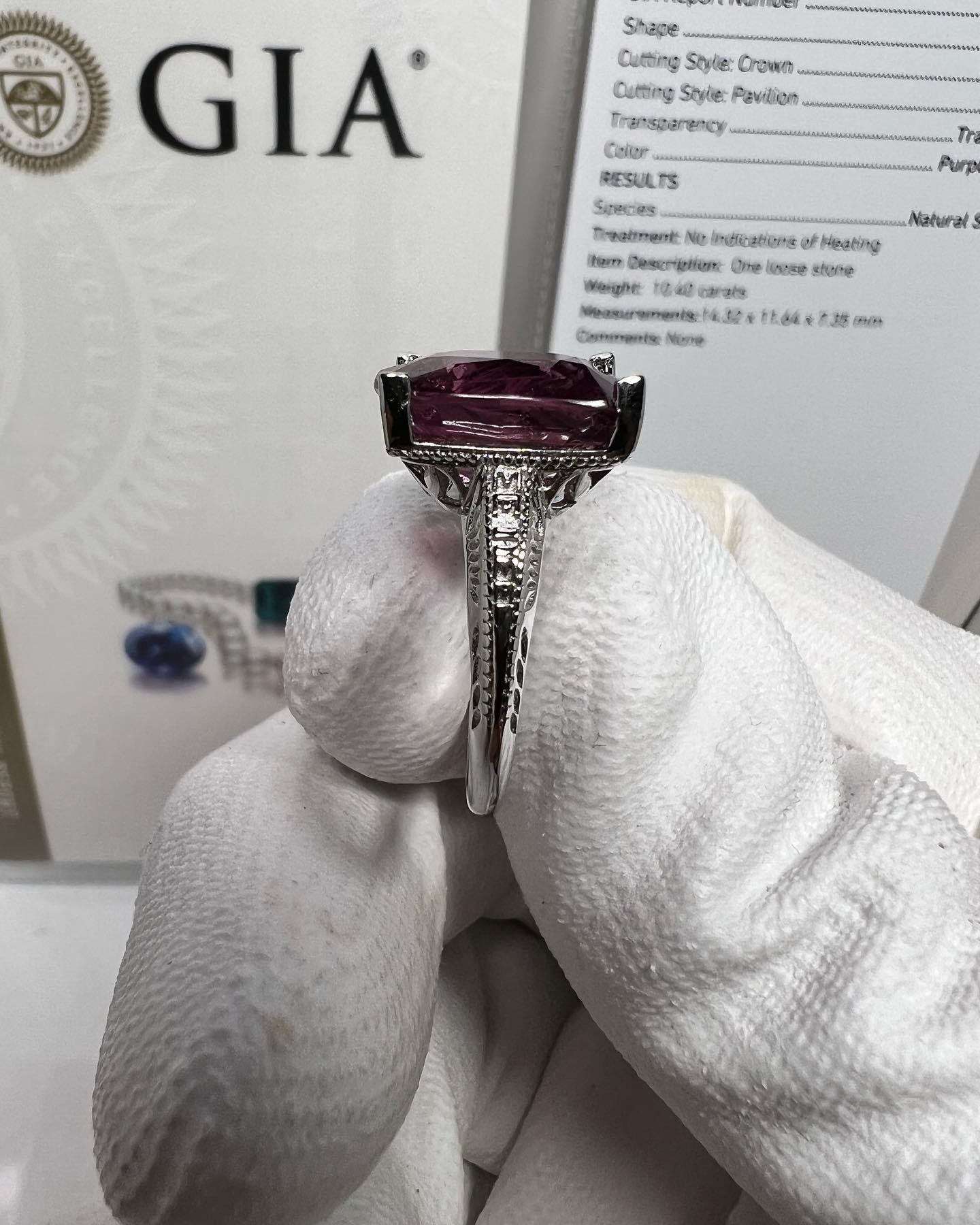 Rare 10.4 Carat Purplish Pink Spinel Solitaire Ring, GIA Certified 1