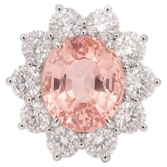 Raro anello con zaffiro e diamante Padparadscha non riscaldato dello Sri Lanka da 10,64 carati