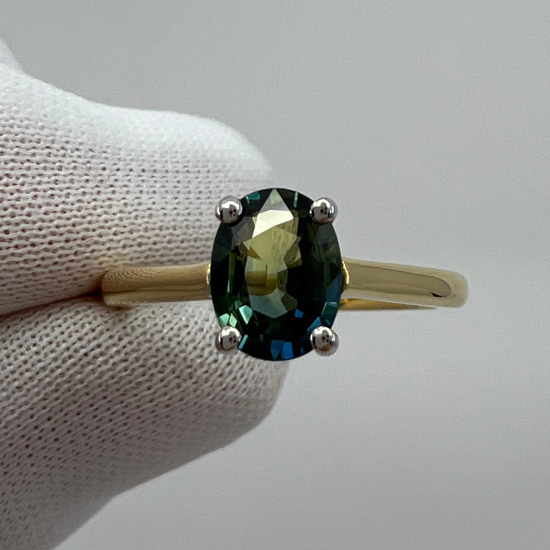Rare Parti Colour Untreated Australian Sapphire 18k White Gold Solitaire Ring.

1.08 Carat stone with a stunning unique parti-colour effect. Yellow, blue and green green, very rare and stunning to see. 

Also has excellent clarity, very clean stone.