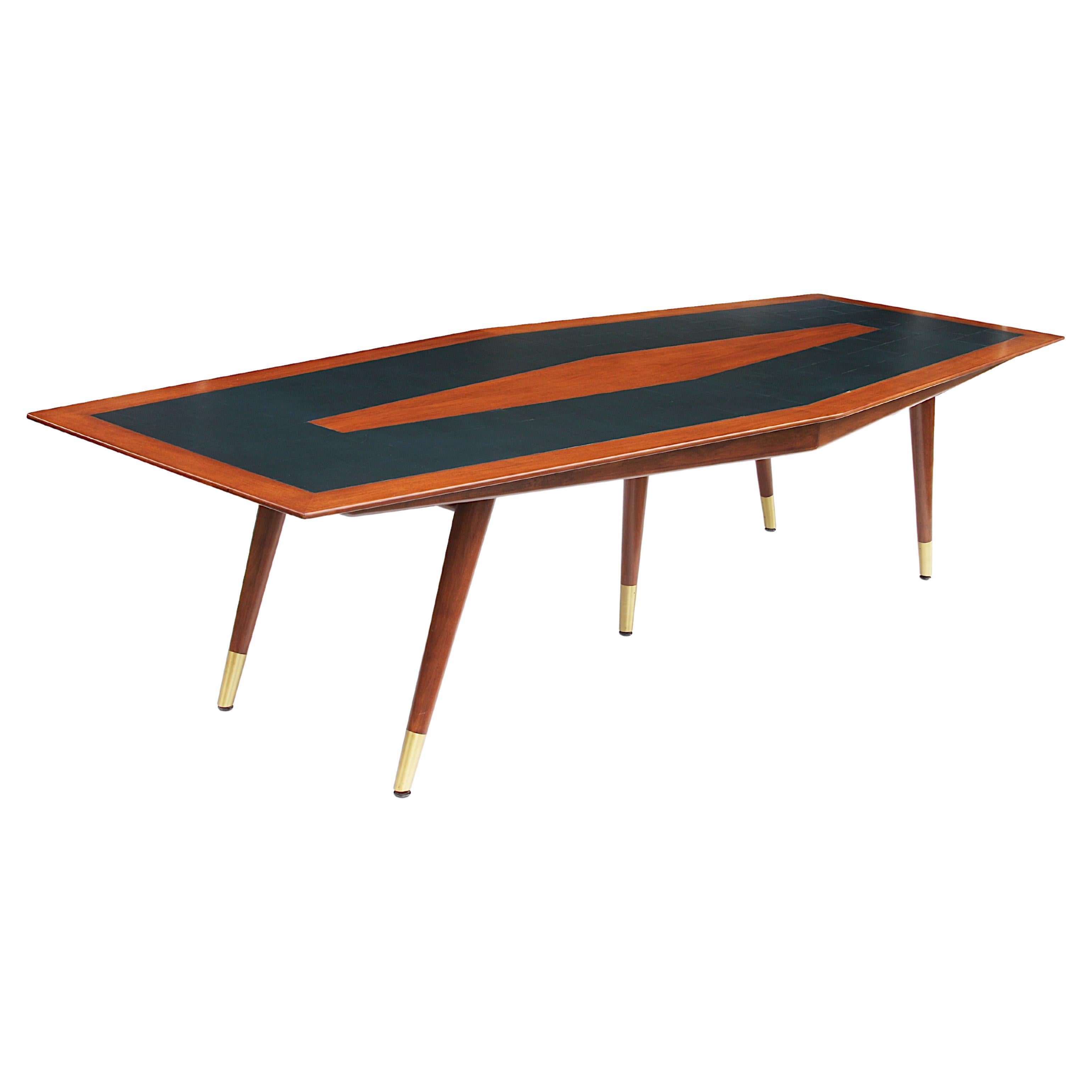 Rare 10ft Walnut Mid-Century Modern Conference Dining Table by Giacomo Buzzitta For Sale