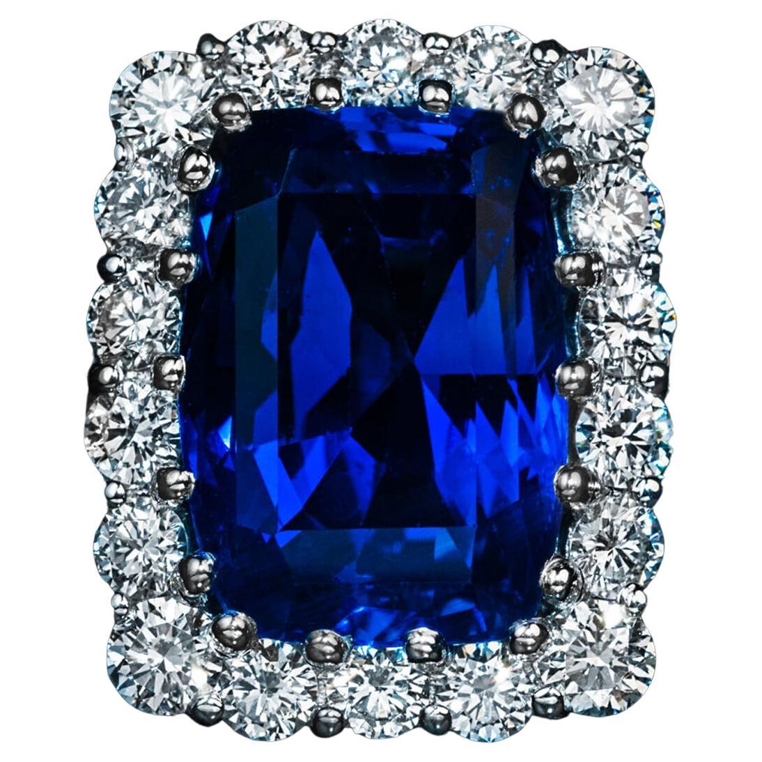 Rare 11 Ct Ceylon Sapphire Diamond Platinum Ring For Sale