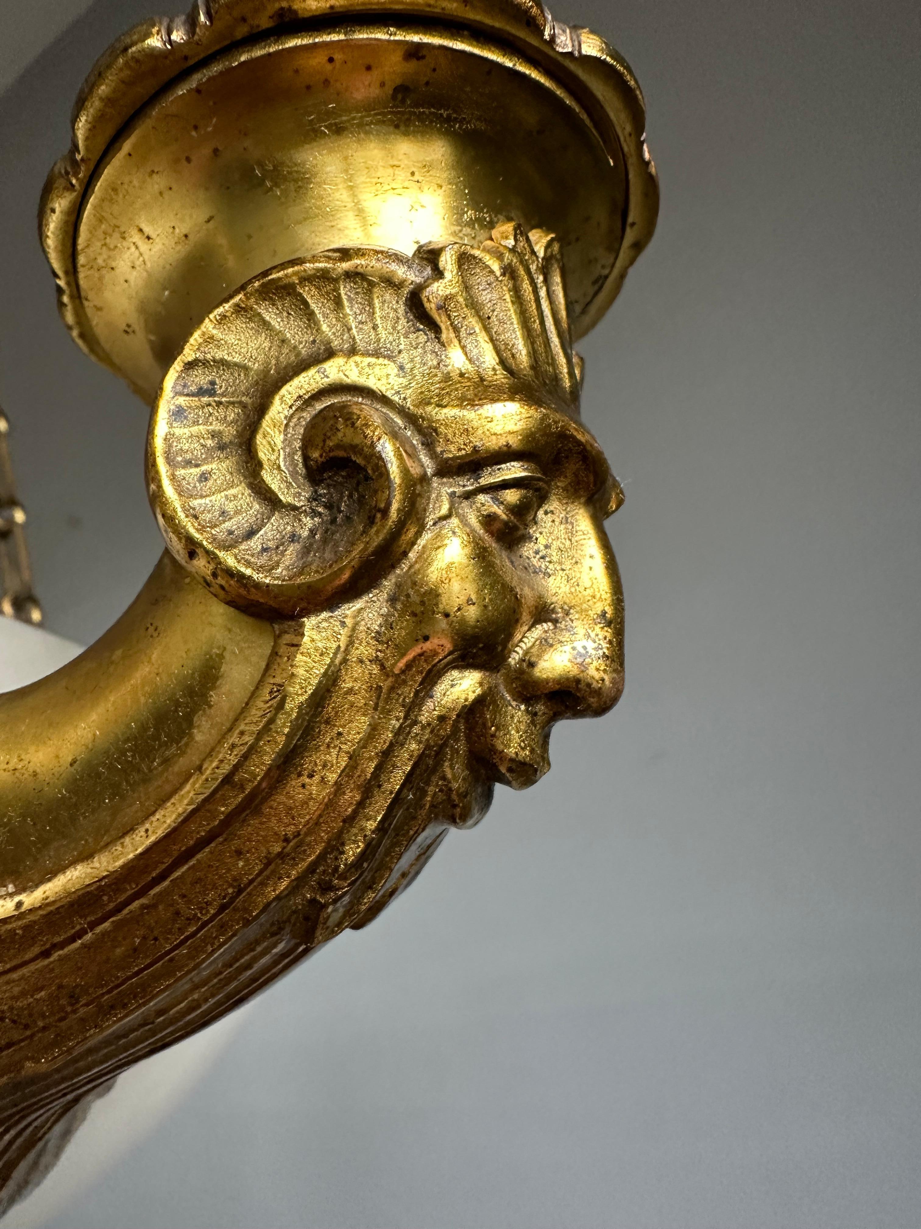 Brass Rare 11 Light Gilt Bronze & Alabaster Large Shade Chandelier w. Ogre Sculptures For Sale