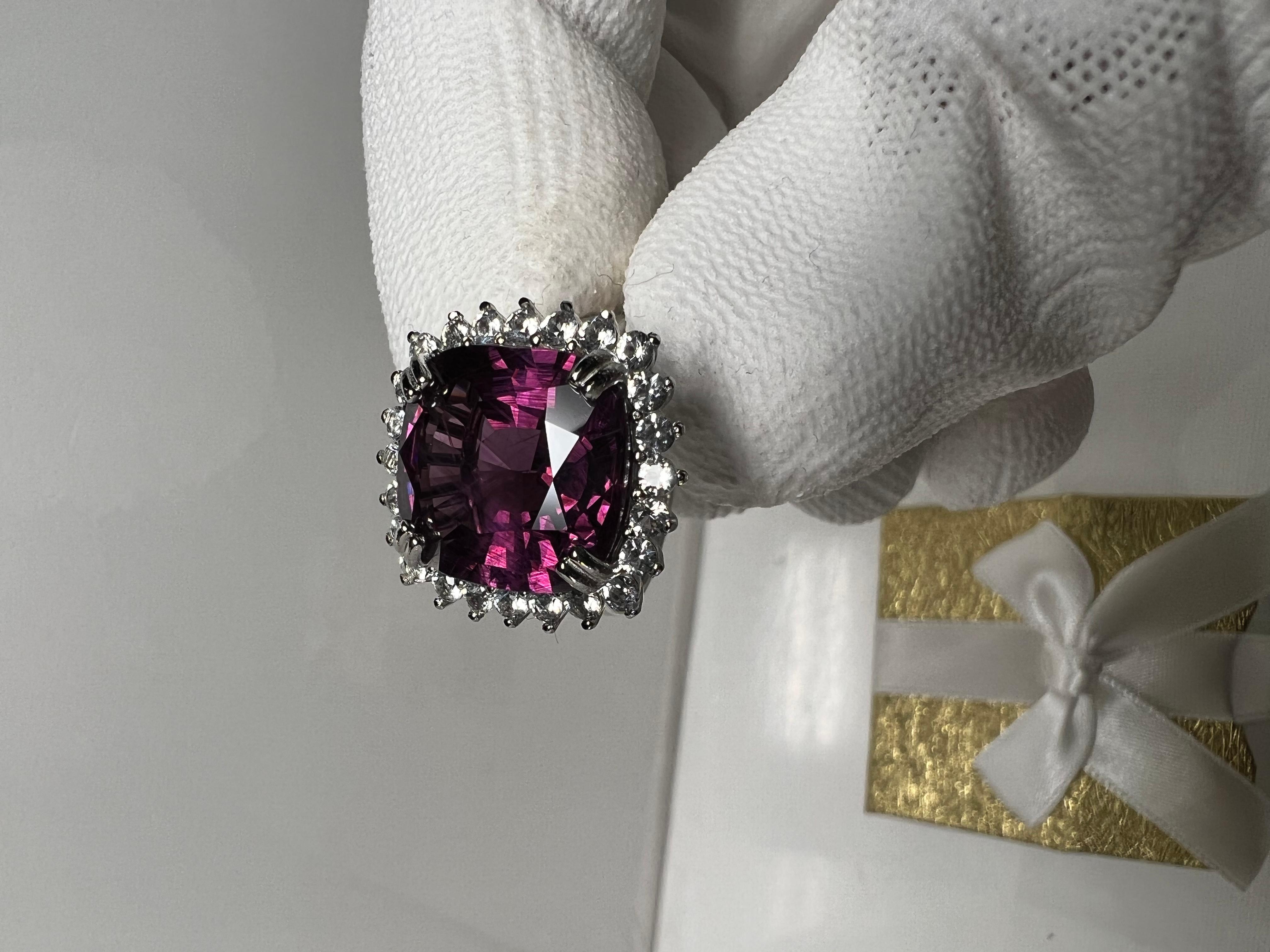 Rare 11.81 Carat Pink Purple Spinel Coctail Ring, Gemstone is GIA Certified In New Condition In Omaha, NE