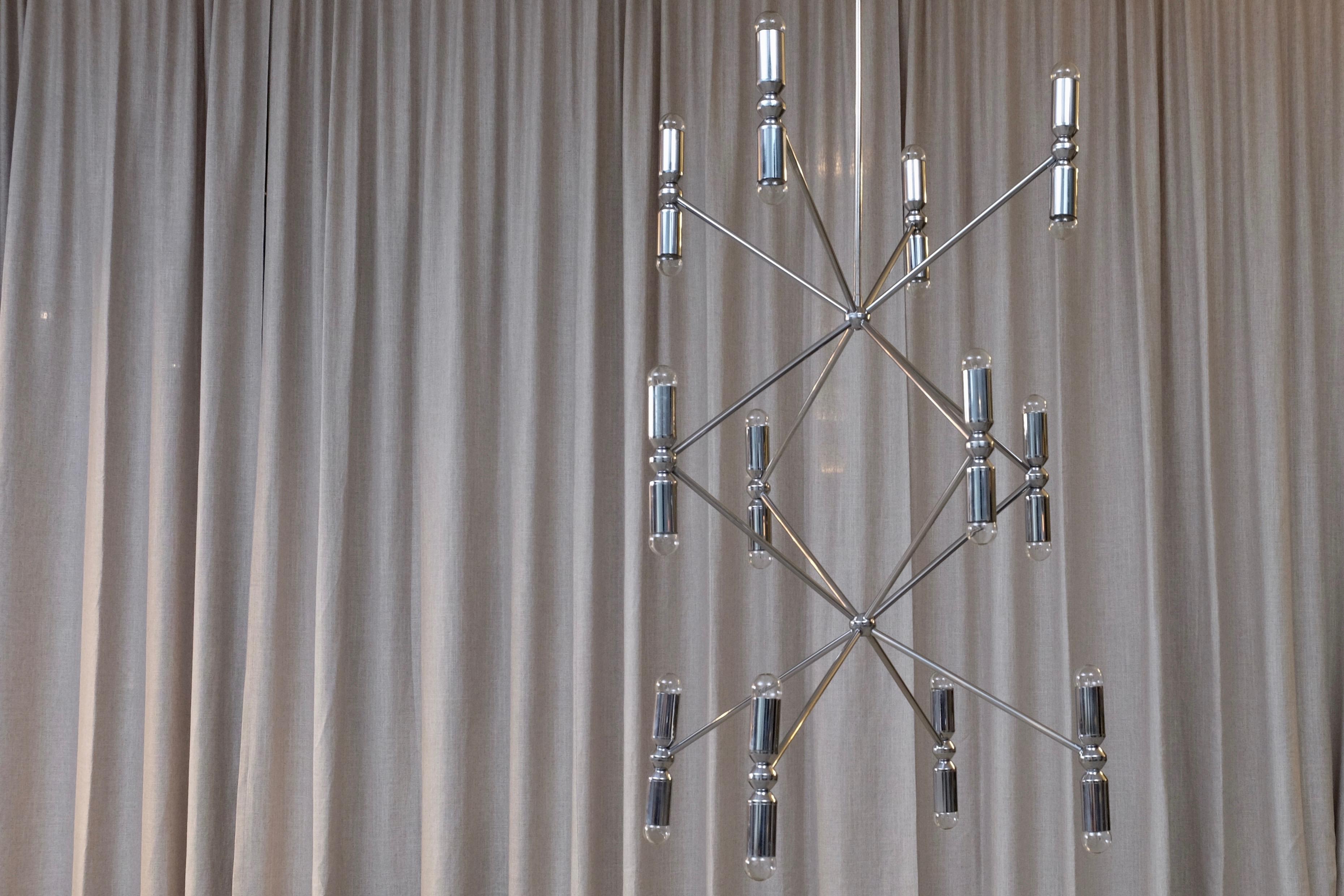 Rare 12-Arm Chandelier with 24 Lights in Chrome, 1970s For Sale 4