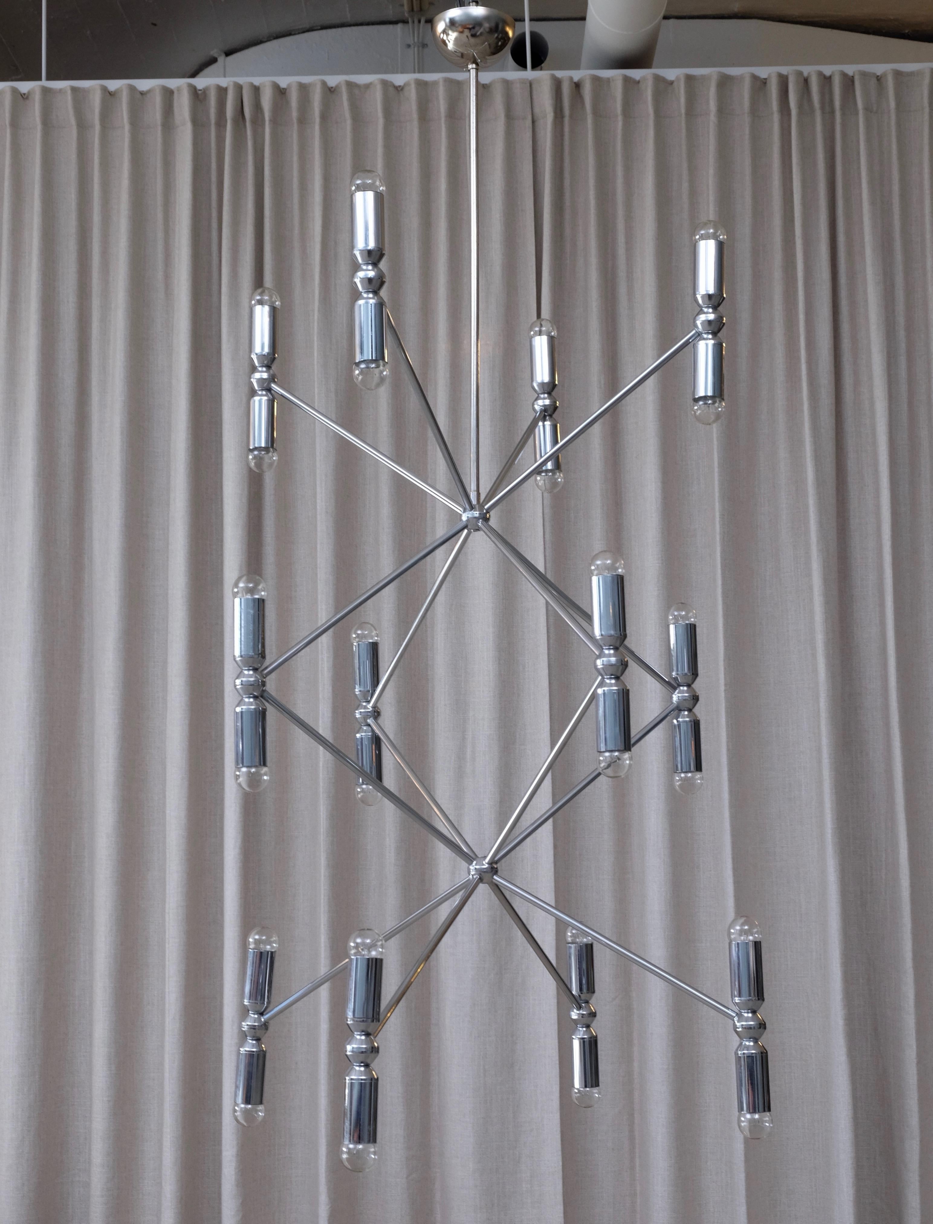 Rare 12-Arm Chandelier with 24 Lights in Chrome, 1970s For Sale 5