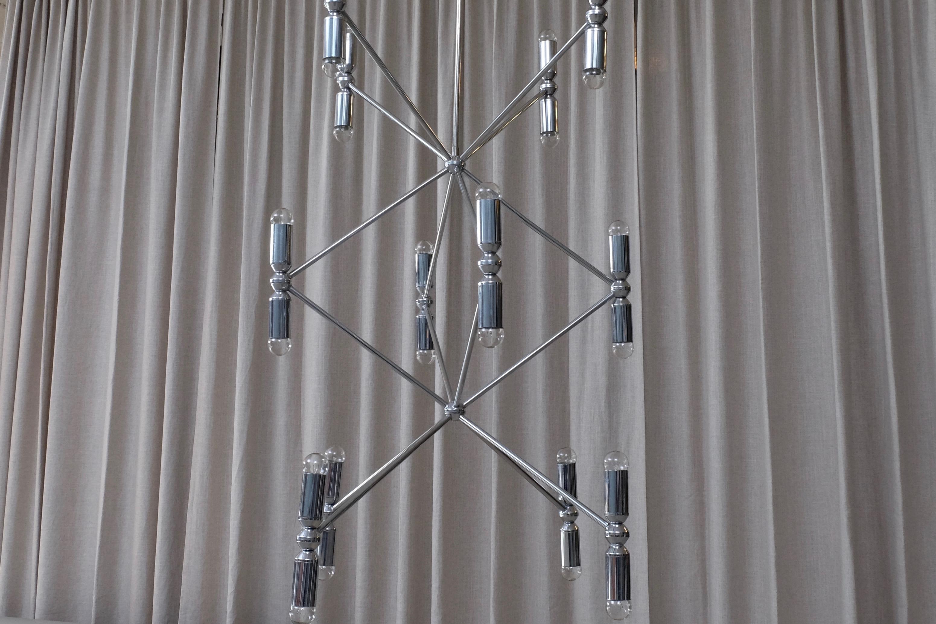 Late 20th Century Rare 12-Arm Chandelier with 24 Lights in Chrome, 1970s For Sale