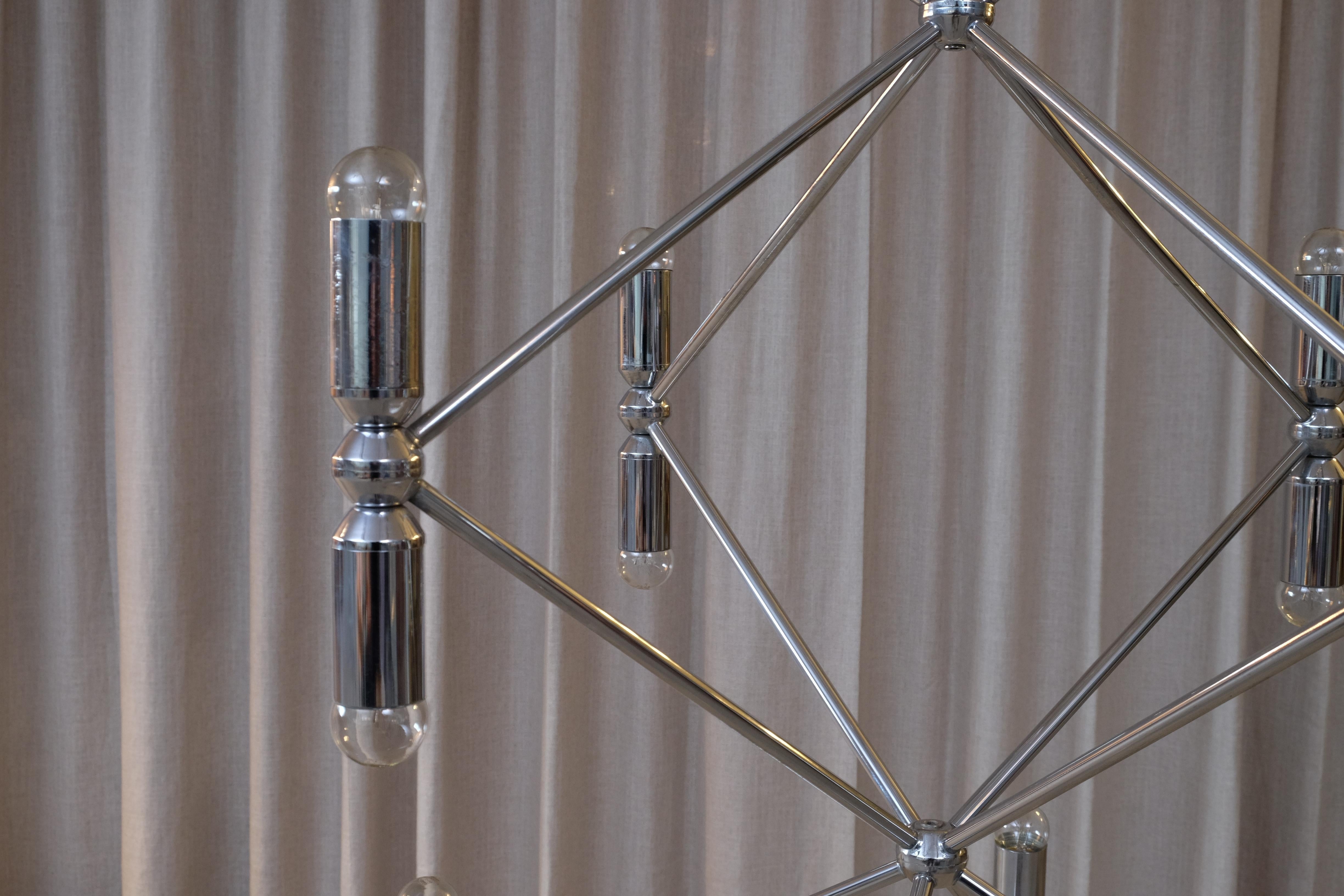 Rare 12-Arm Chandelier with 24 Lights in Chrome, 1970s For Sale 3