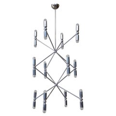 Rare 12-Arm Chandelier with 24 Lights in Chrome, 1970s
