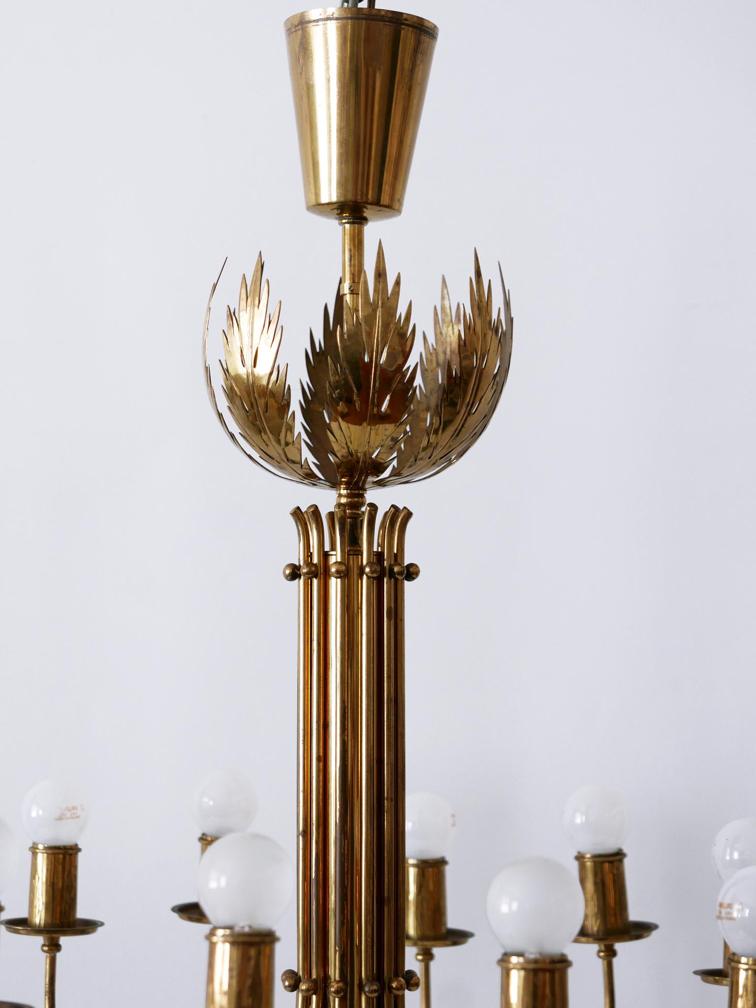 Rare 12-Armed Brass Chandeliers or Pendant Lamps by Vereinigte Werkstätten 1950s For Sale 10