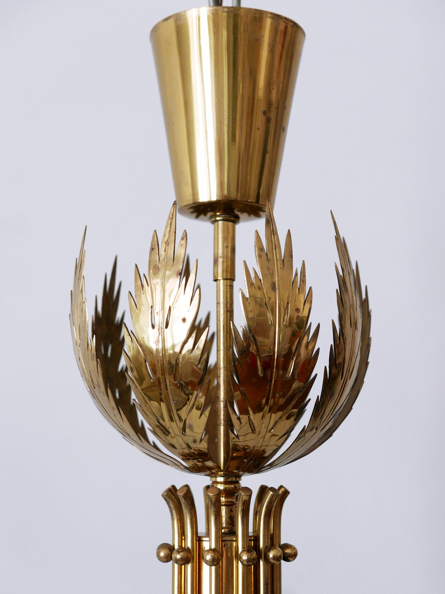 Rare 12-Armed Brass Chandeliers or Pendant Lamps by Vereinigte Werkstätten 1950s For Sale 11